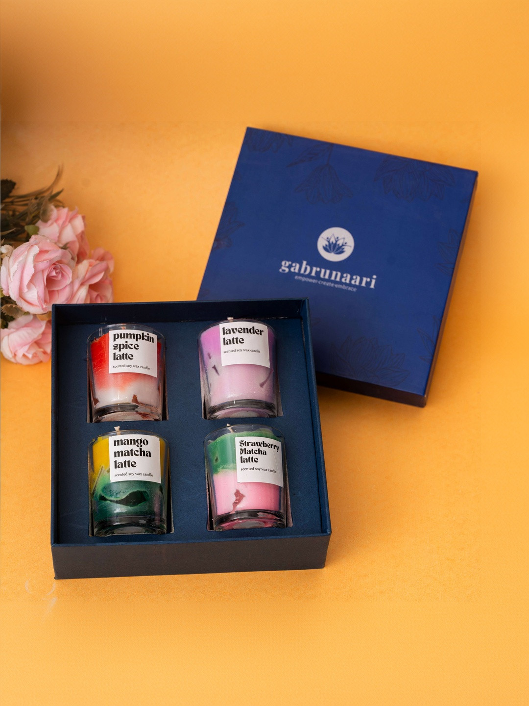 gabrunaari Set of 4 Soy Wax Scented Shot Glass Jar Candle