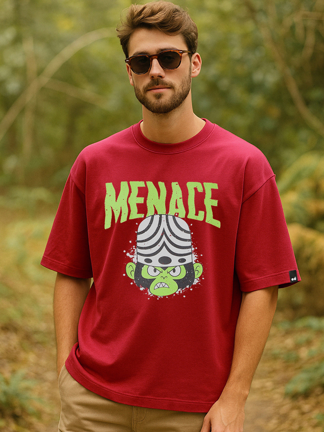 Bewakoof Official Cartoon Network Men's Salsa Red Menace Graphic Printed Oversized T-shirt