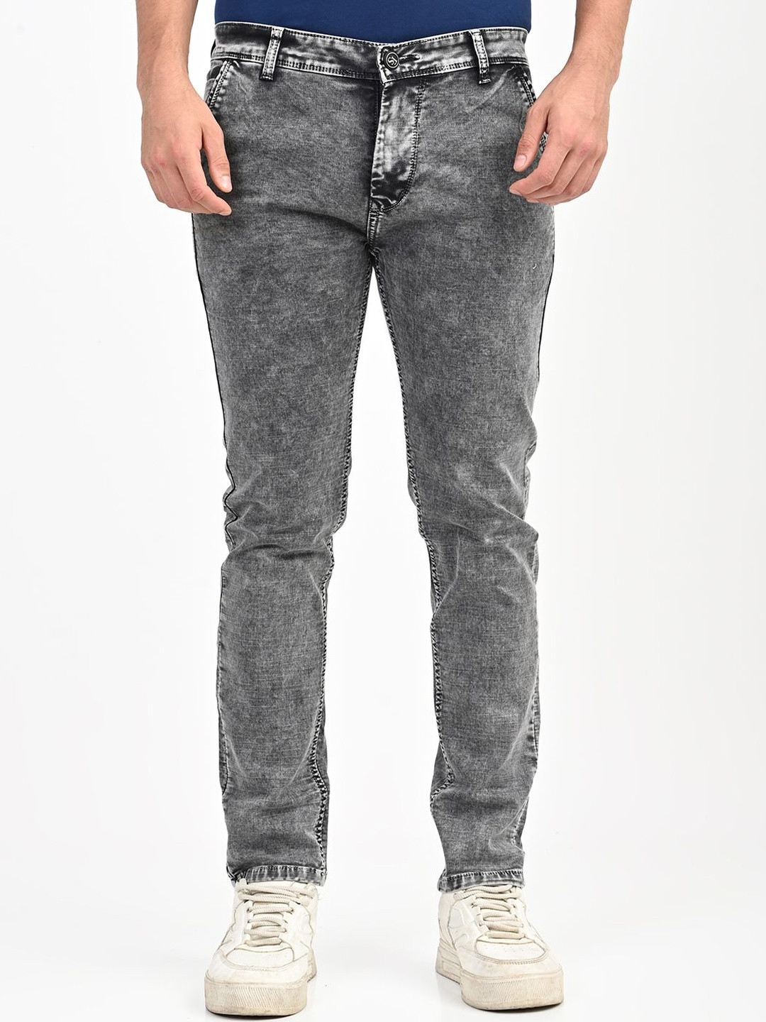 Native Bull Men Classic Slim Fit Mid-Rise Heavy Fade Stretchable Jeans