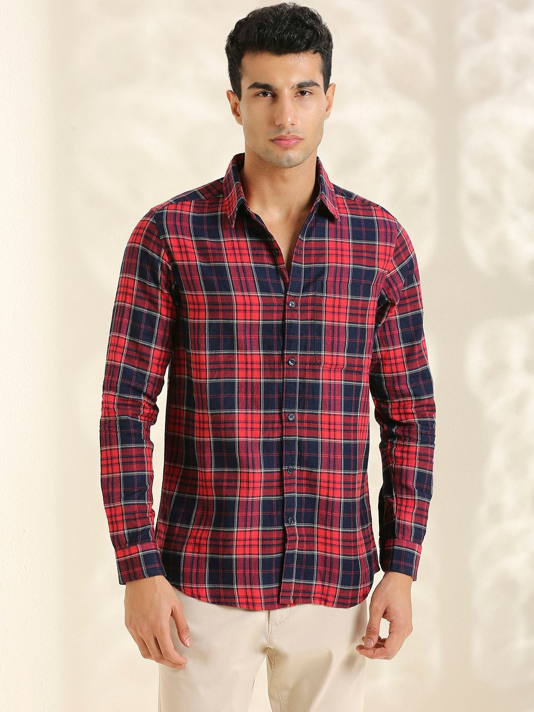 NEON CHILLIE Men Tartan Checks Spread Collar Regular Fit Smart Casual Shirt