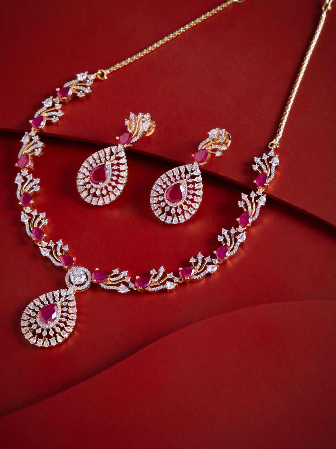 Kushal's Fashion Jewellery Women Ruby Gold-Plated Party Jewellery Set