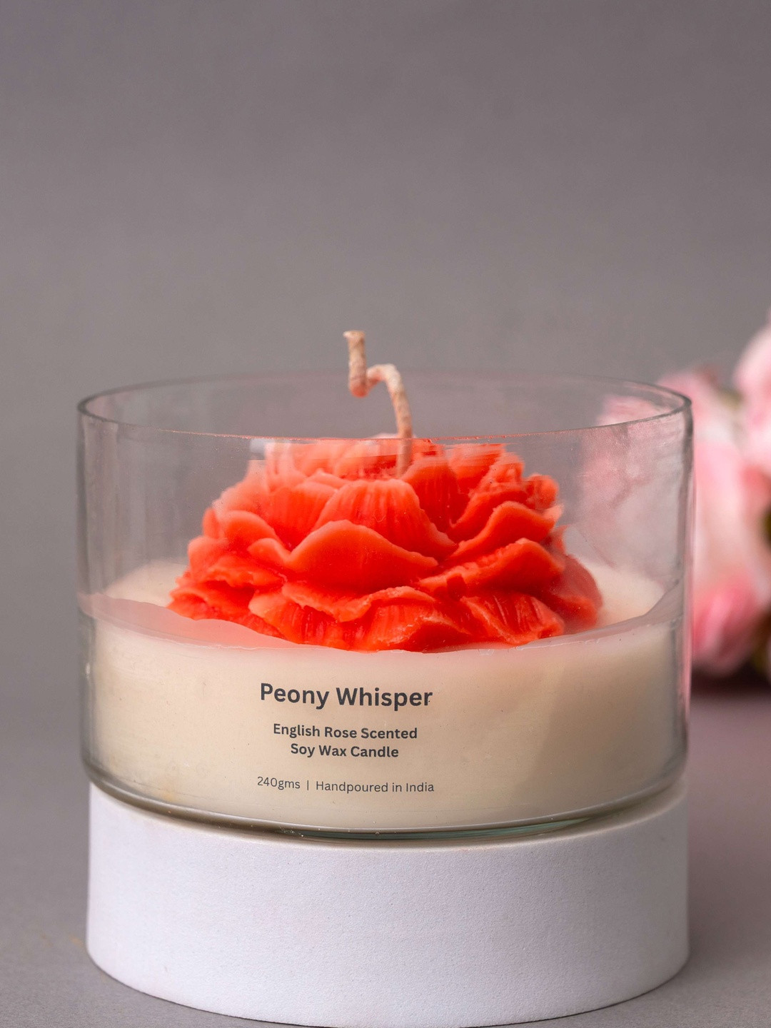 gabrunaari Red & Cream Peony Bloom  Jar Premium Soy Wax Scented Candle