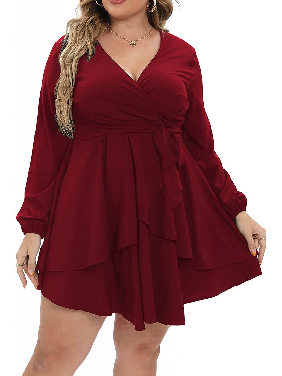 TASHVIKA'S Ruffled PU Coated Fit & Flare Mini Dress