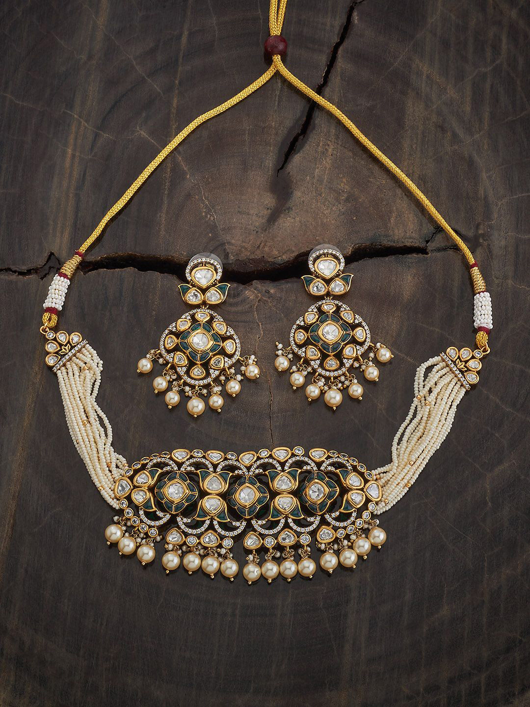 Kushal's Fashion Jewellery Embellished Bridal Victorian-Plated Kundan & Pearl Jewellery Set