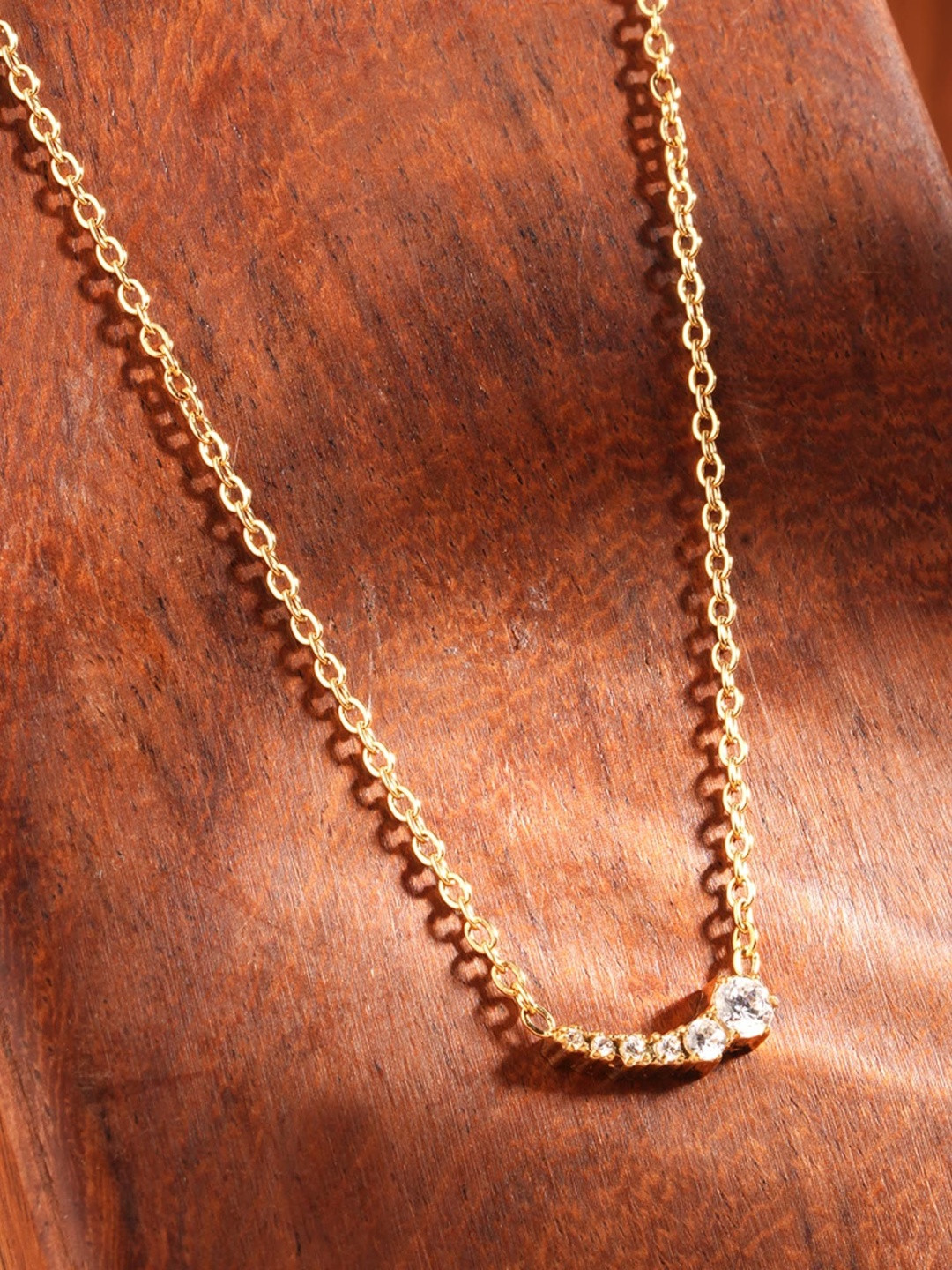 PALMONAS Adiant Arc Gold-Plated Cubic Zirconia Necklace