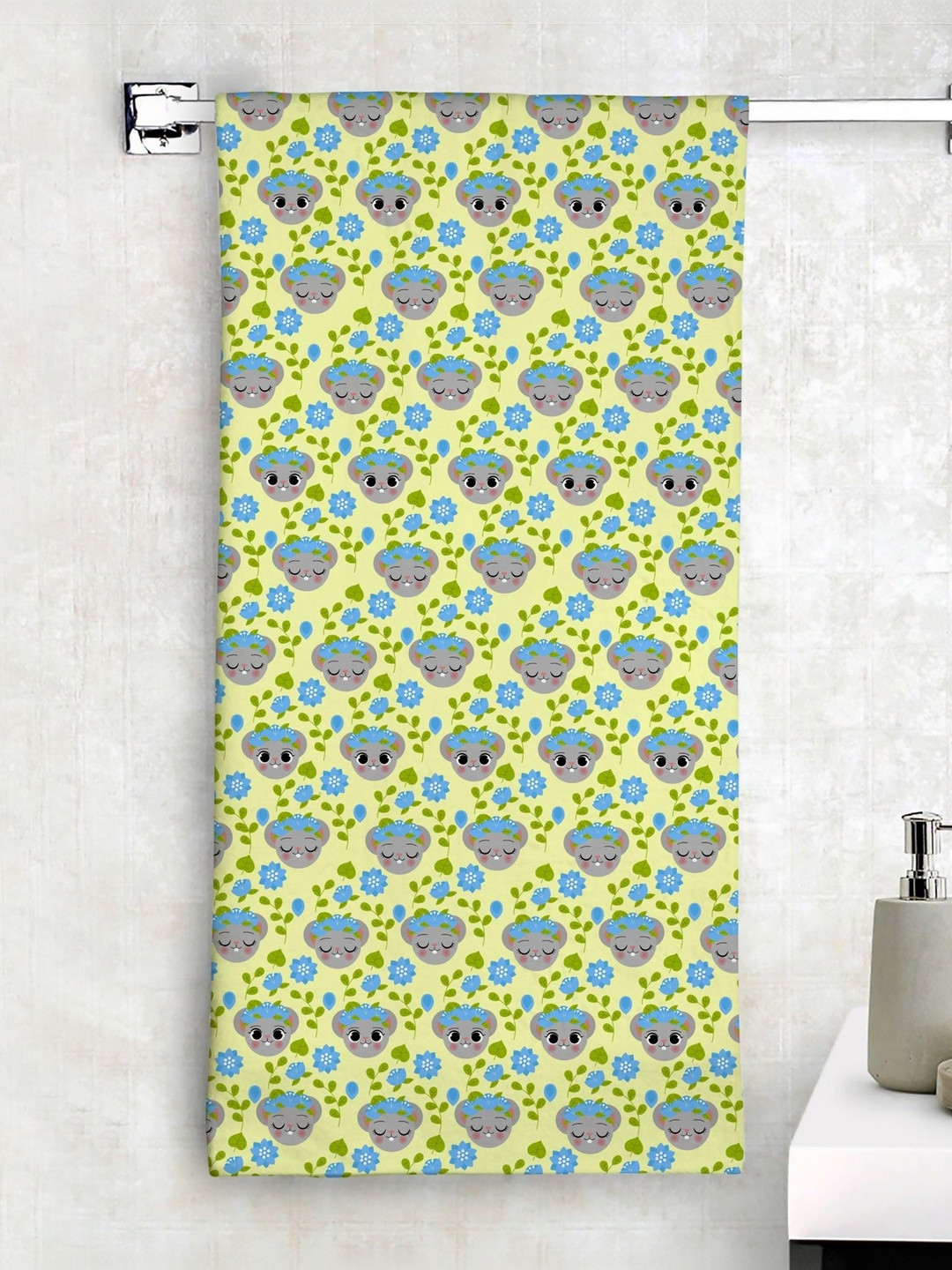 Eco Sense Blue & Green 1Cartoon Characters Printed Cotton 350 GSM Bath Towel