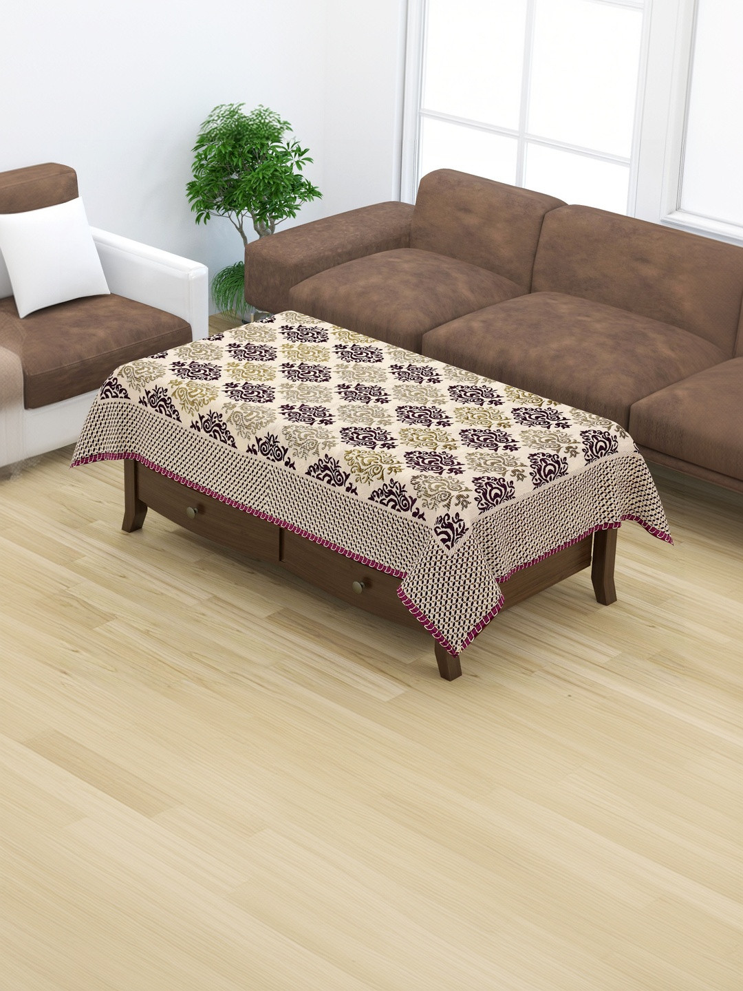 Furnishing Hut Purple Floral Velvet 4-Seater Table Cover