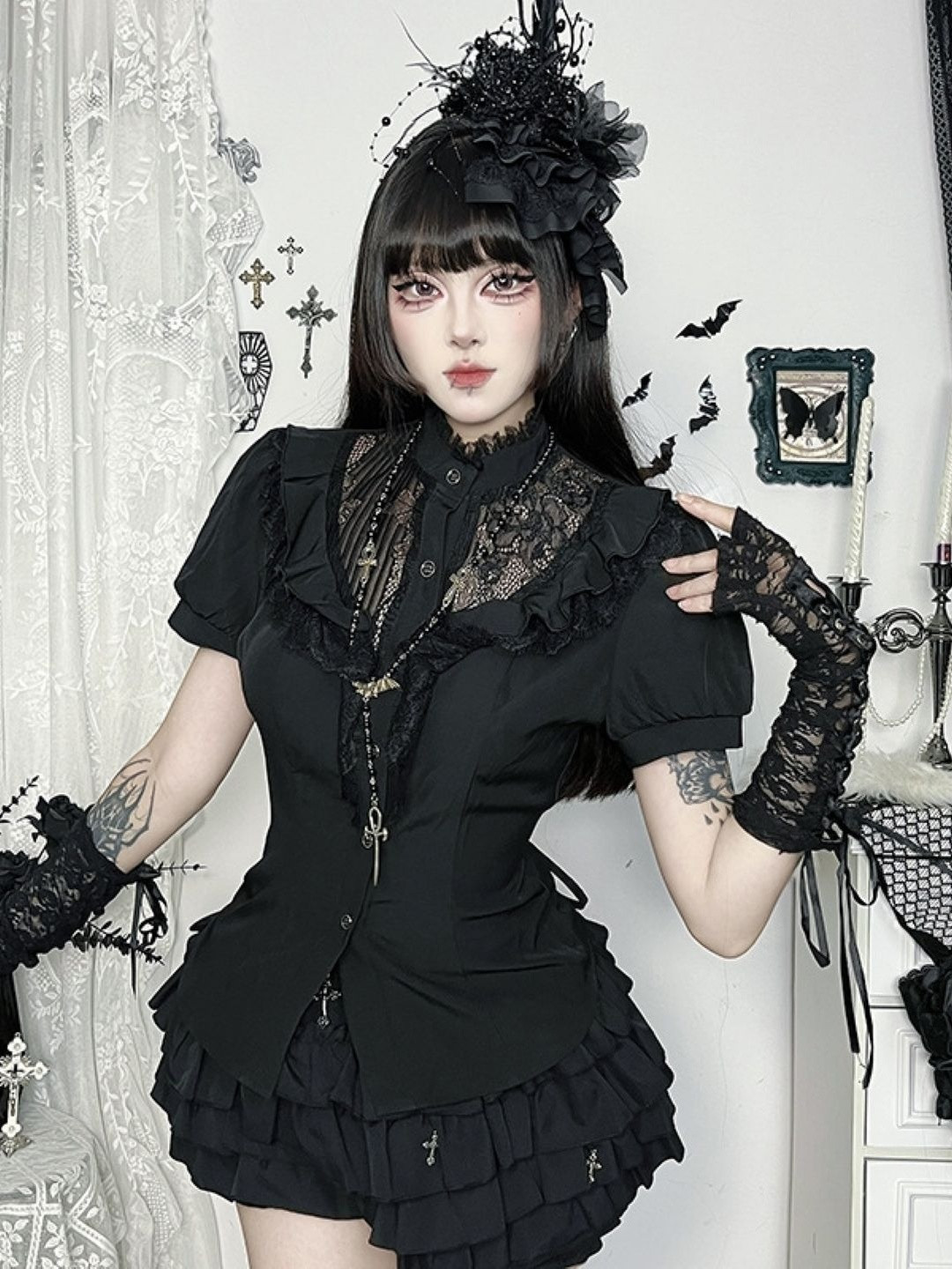 KPOP Puff Sleeve Ruffles Victorian Top