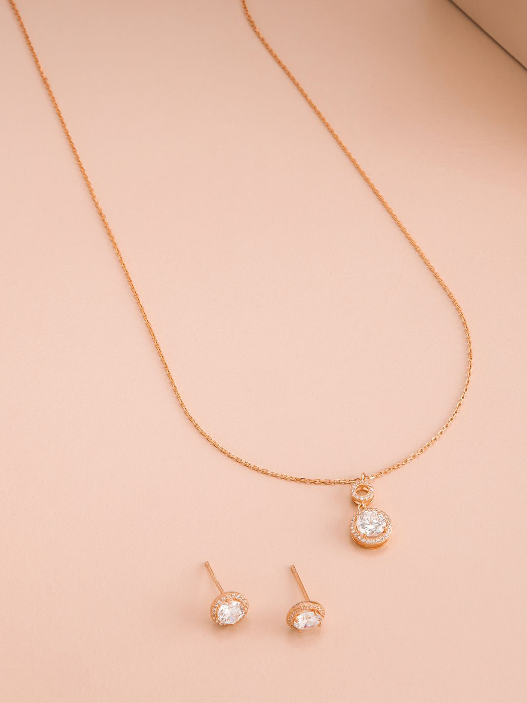 Kushal's Fashion Jewellery White 925 Pure Silver Rose Gold-Plated Party Pendant Set