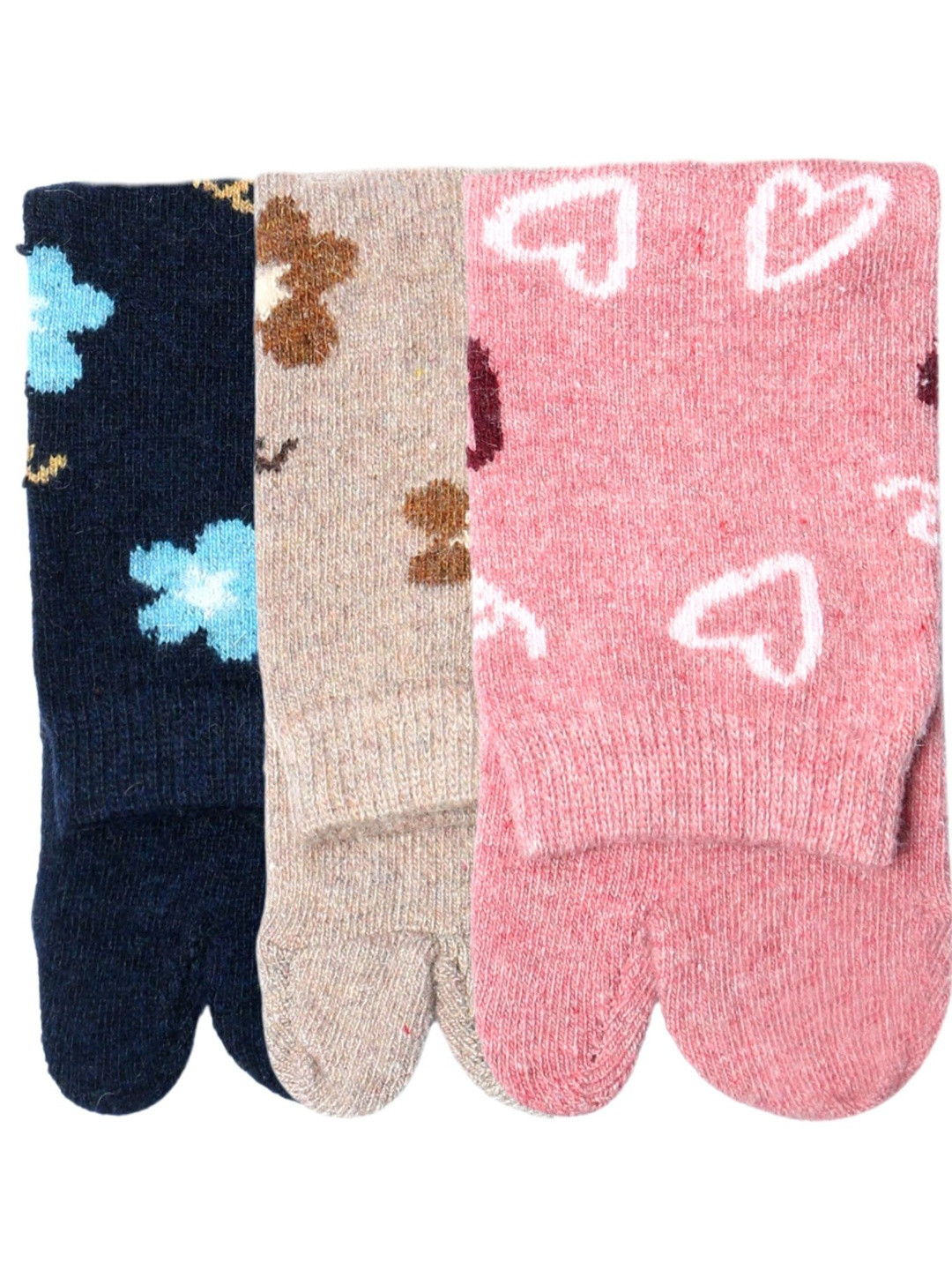 N2S NEXT2SKIN Women Pack Of 3 Floral & Heart Motif Patterned Ankle Length Thumb Socks