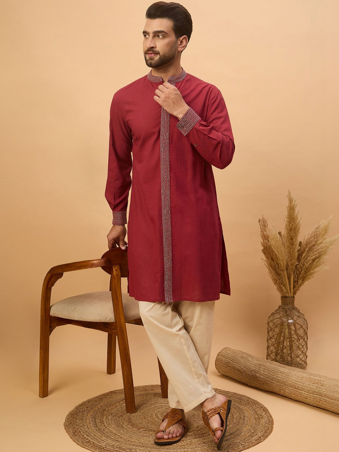 House of Pataudi Mandarin Collar Neck Straight Kurta & Pyjamas