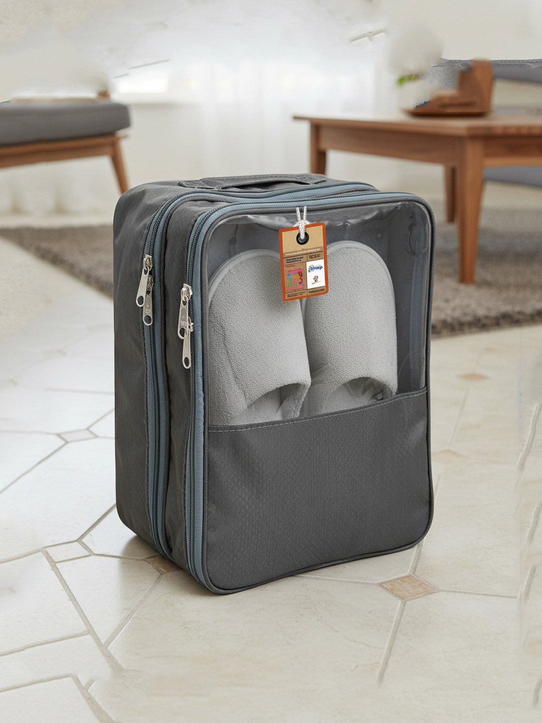 atorakushon Grey Self Design Shoe Organiser