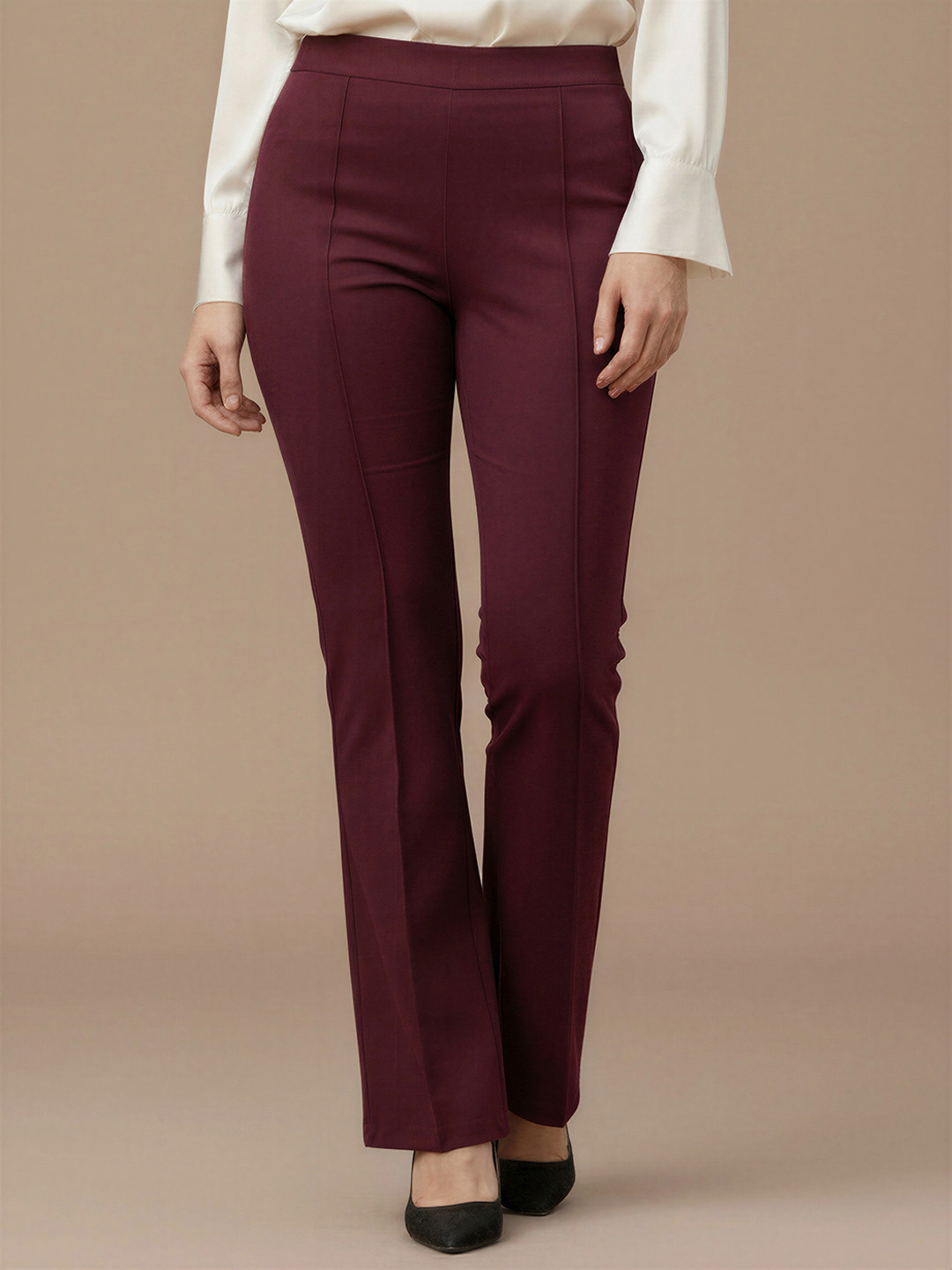ADDYVERO Women Burgundy High-Rise Easy Wash Wide Leg Trousers