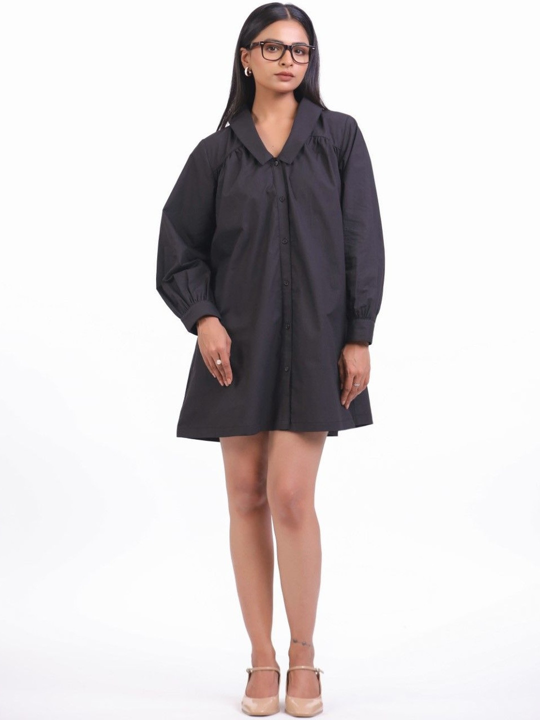 MUUN Peter Pan Collar Puff Sleeve A-Line Mini Dress