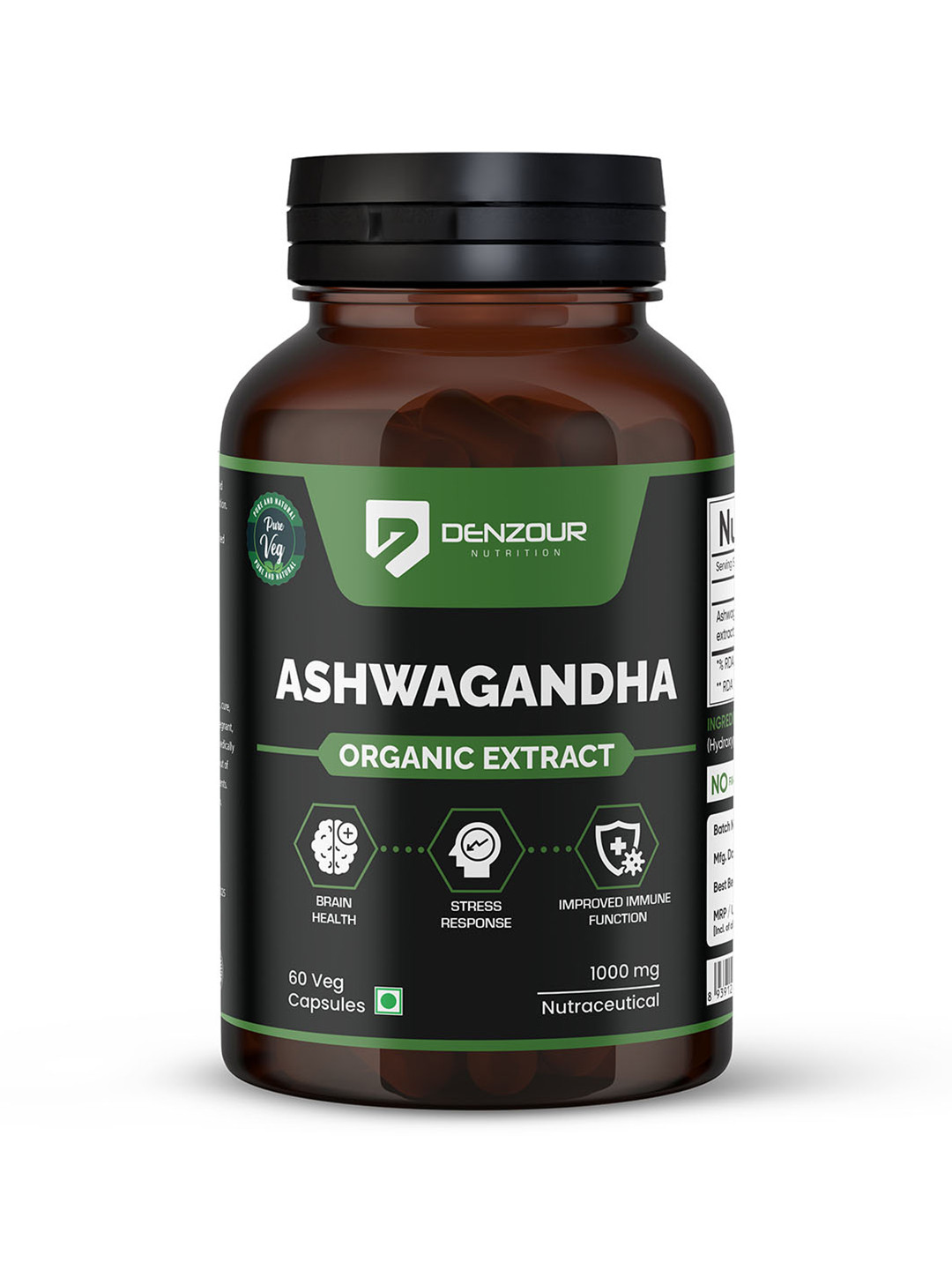 DENZOUR NUTRITION Ashwagandha 1000 mg For Energy & Focus - 60 Capsules