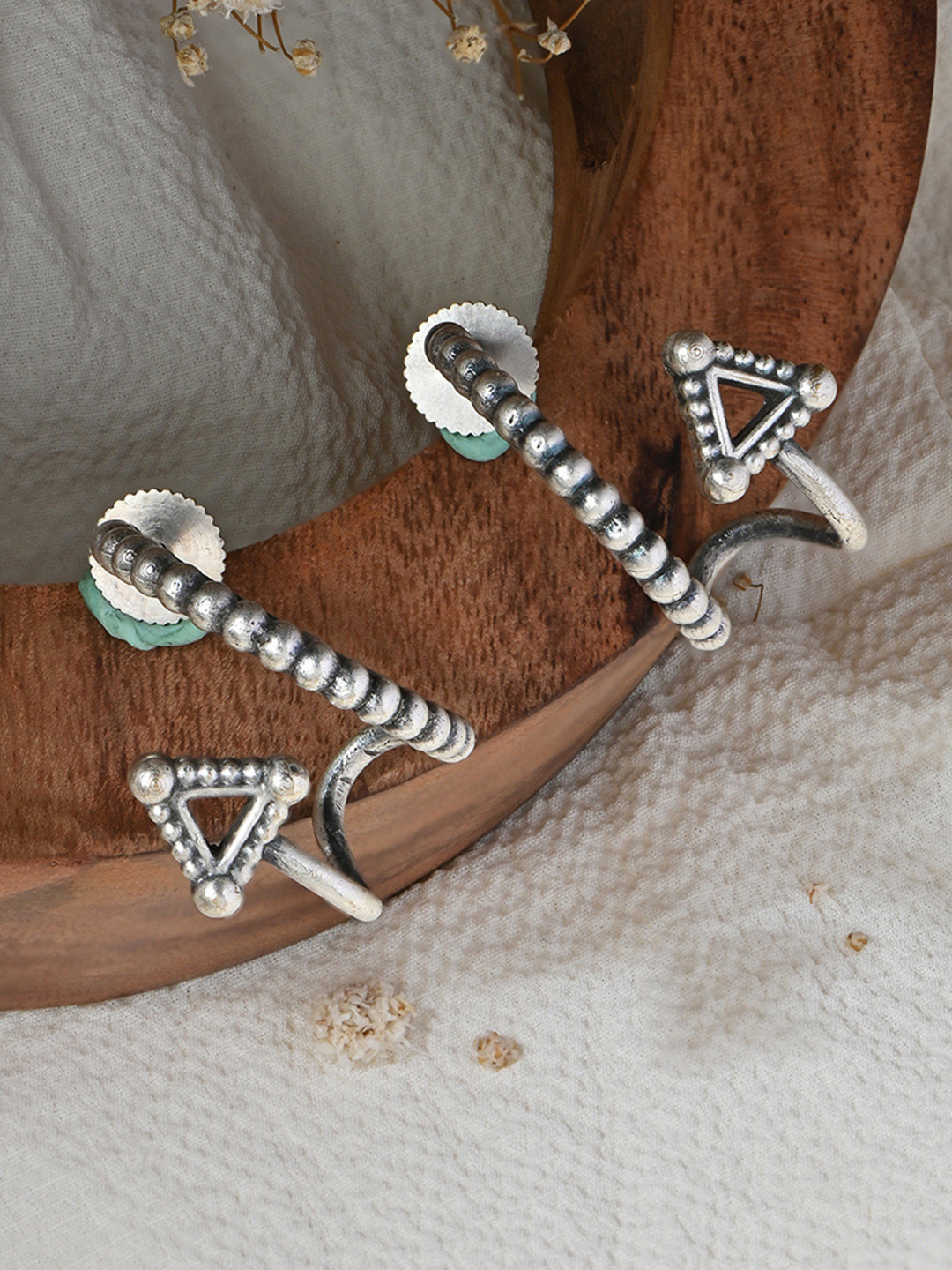 Fida Silver-Plated Antique Triangular Shaped Half Hoop Earrings