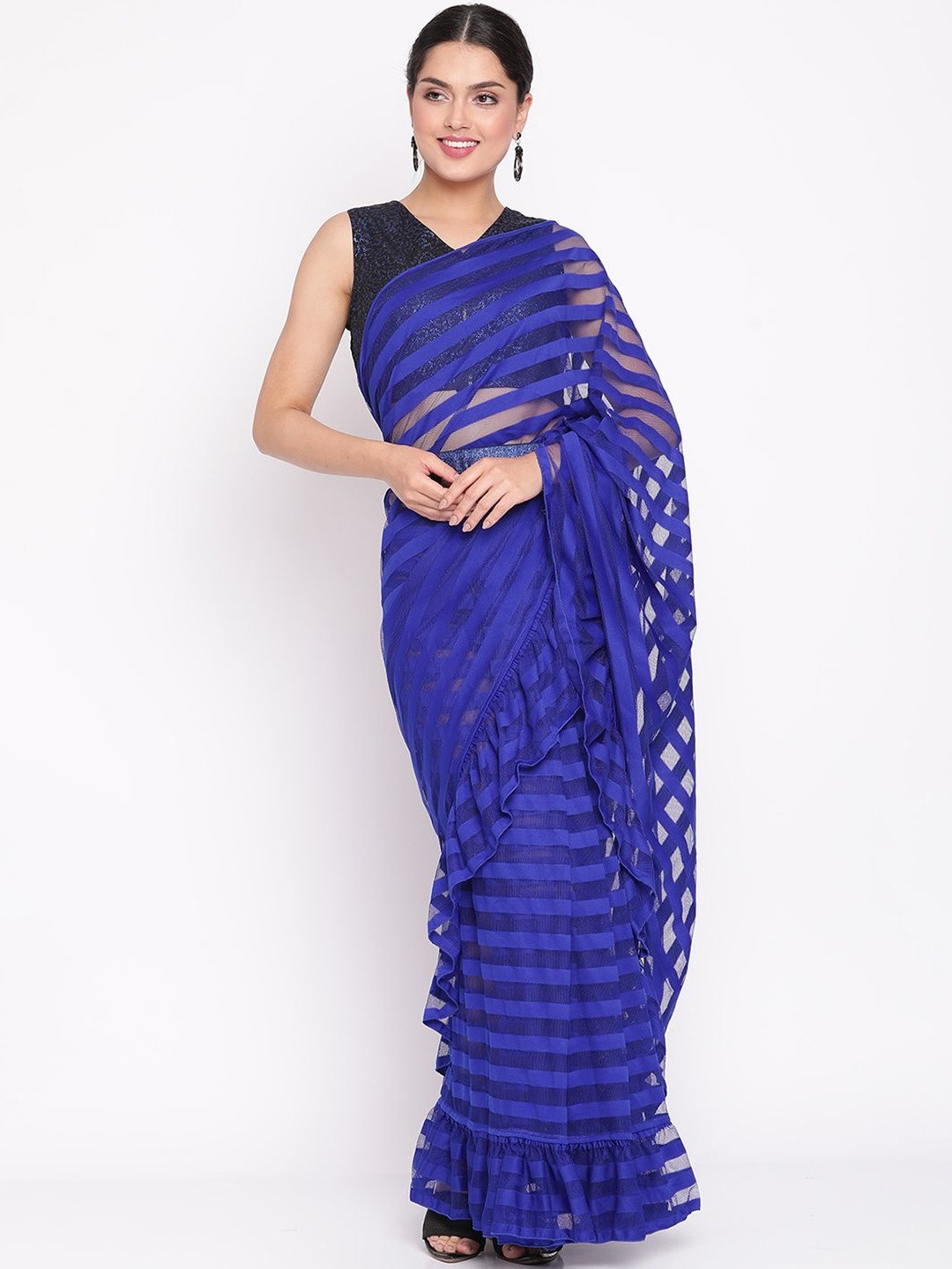 Ahalyaa Striped Sequinned Net Saree