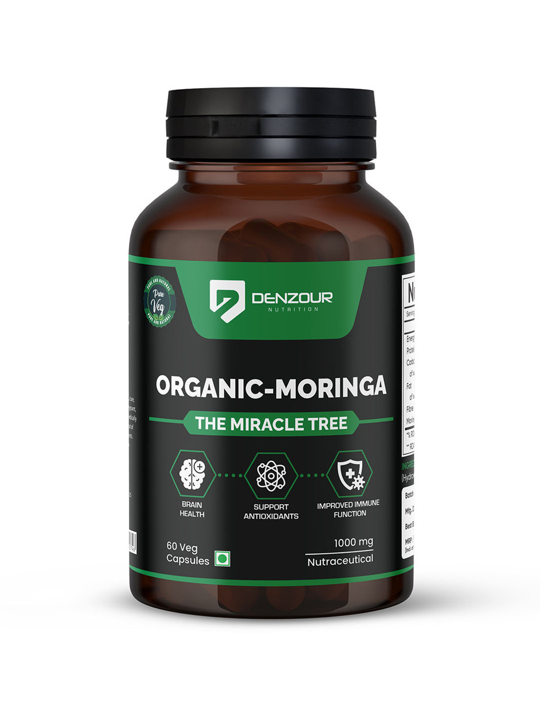 DENZOUR NUTRITION Moringa 1000mg Capsules Supports Brain Function - 60 Capsules