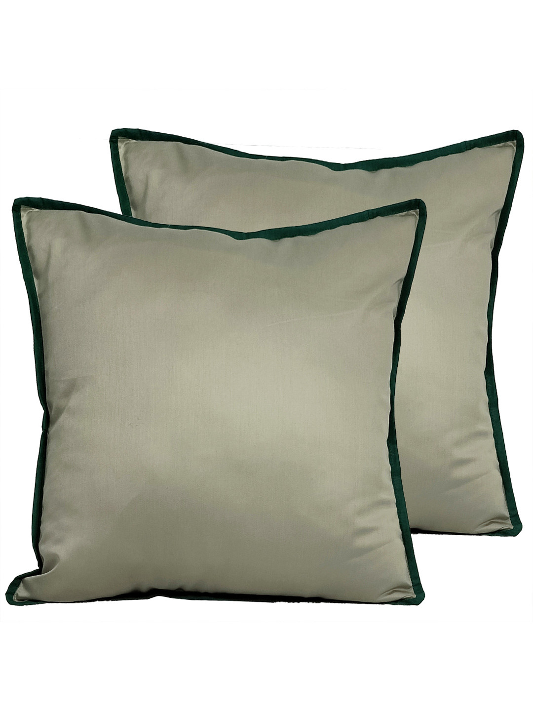 Attica Tracery Beige & Green 2 Pieces Cotton Square Cushion Covers