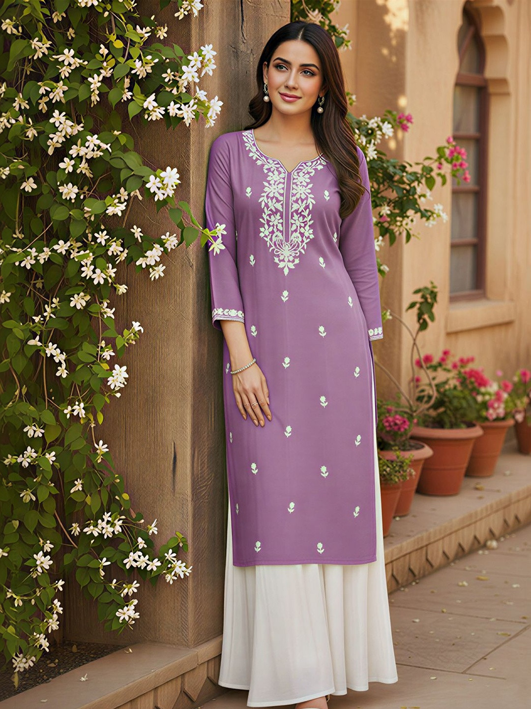 Rensa Women Ethnic Motifs Embroidered Thread Work Floral Kurta