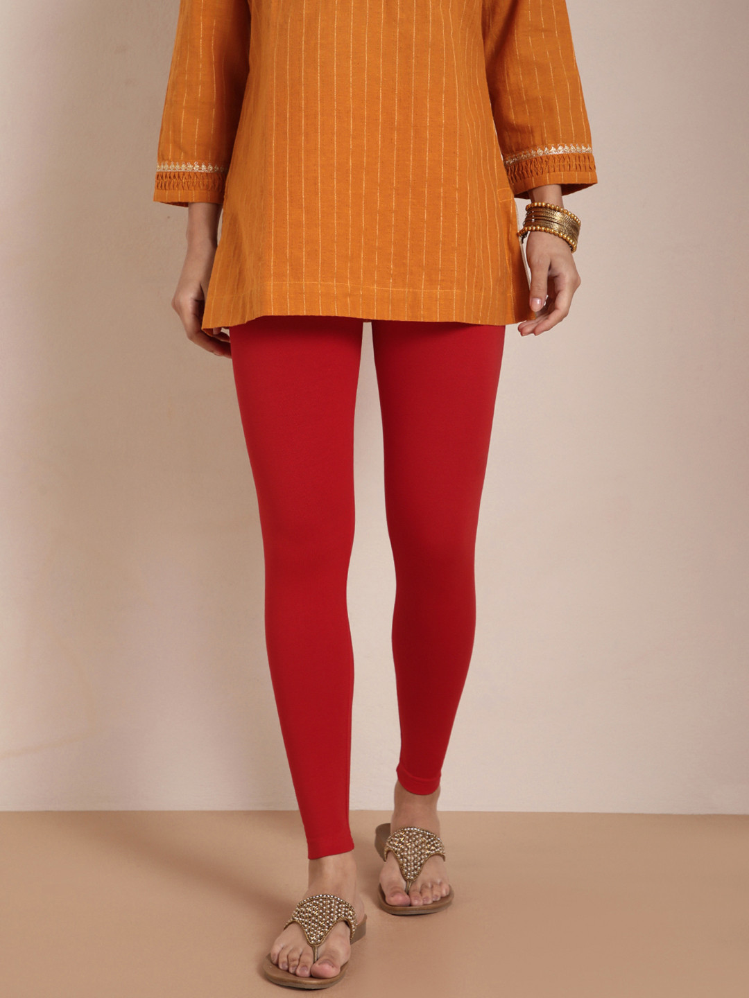 TWIN BIRDS Women Red Solid Ankle-Length Leggings