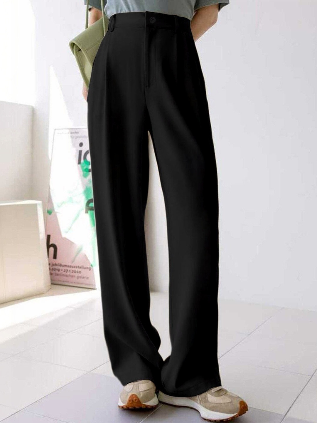 BAESD Women Relaxed Straight Leg High-Rise Non Iron Trousers