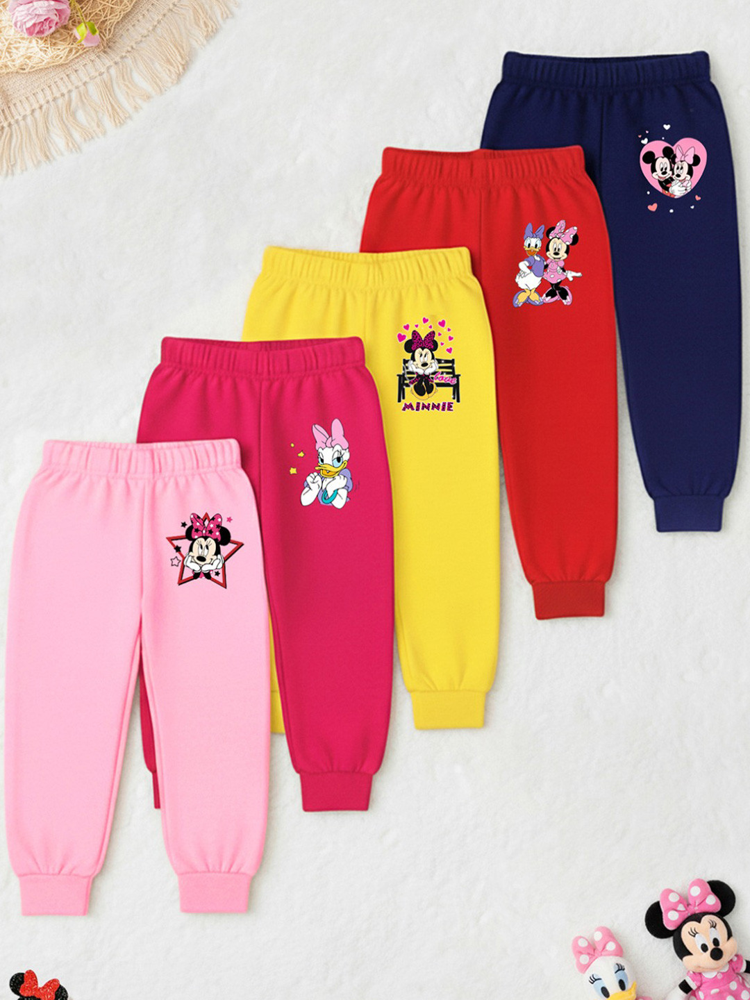 Disney By Miss and Chief Girls Pack Of 5 Mickey Minnie & Daisy Printed Track Pants Joggers