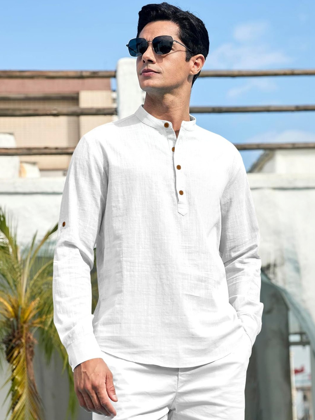 ZBIO Men Mandarin Collar Straight Full Sleeve Kurta