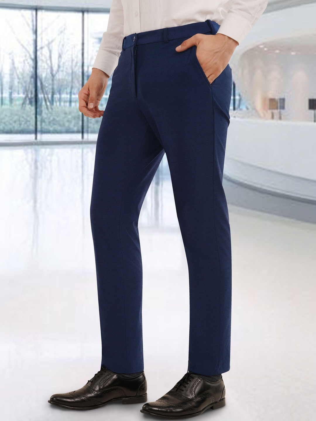 Integration Men's Premium Stretchable Sweat Wicking Auto Fit Flex Waist Formal Trousers