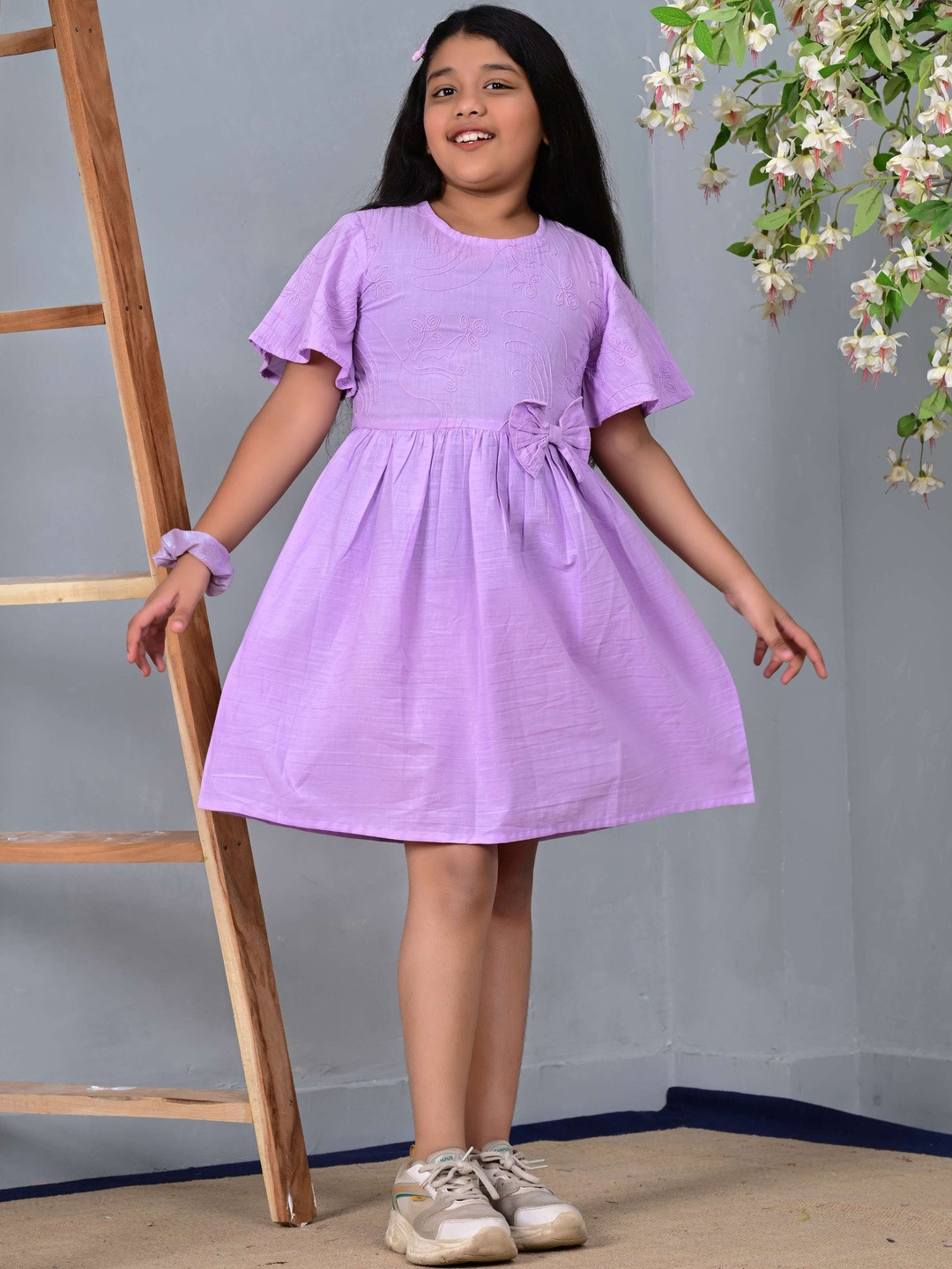 Miss & Chief Embroidered Bell Sleeve Formal Blouson Dress