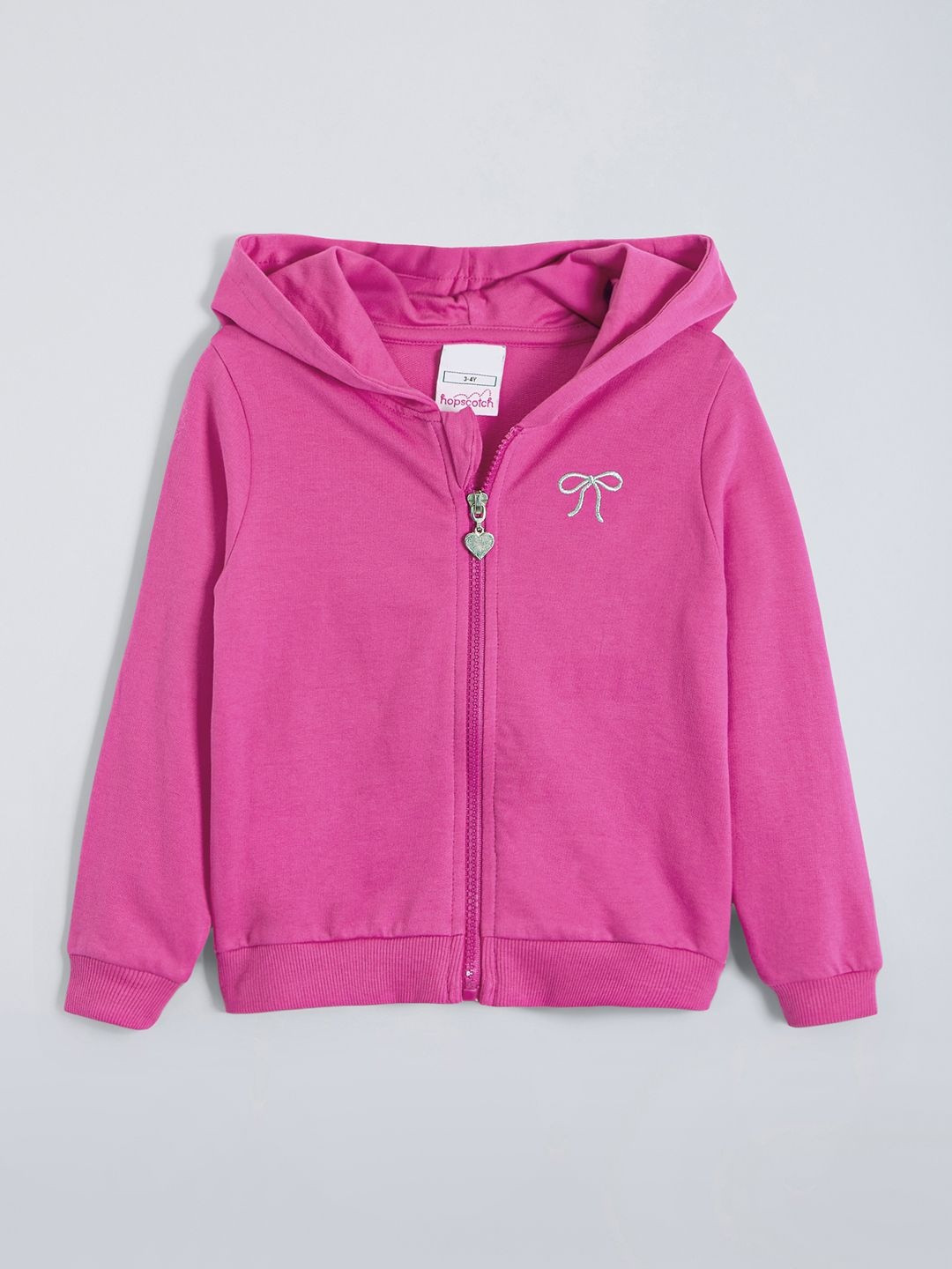 Hopscotch Embroidered Bow Graphic Zip-Up Hoodie