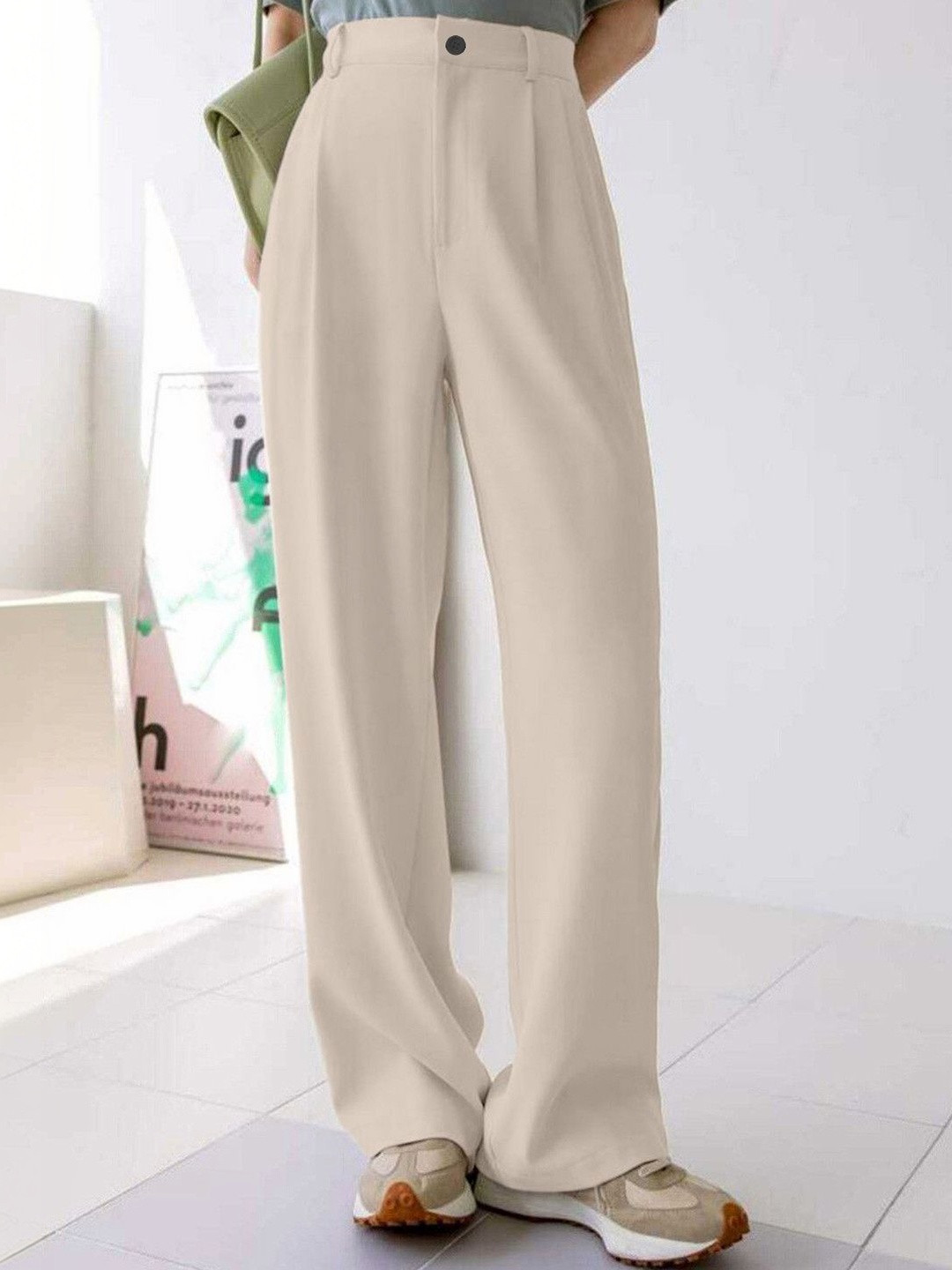 BAESD Women Relaxed Straight Leg High-Rise Non Iron Trousers