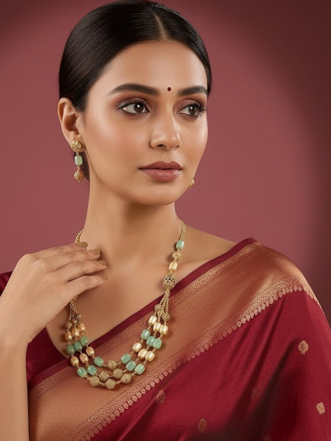 AURAA TRENDS Elegant Women Gold Plated Necklace Set with Beads and Drop Earrings