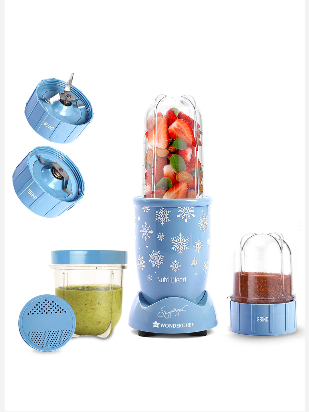 Wonderchef Nutri Blend Blue Plastic Surgical Steel Blades 2 Jars Wet and Dry Grinder-500W