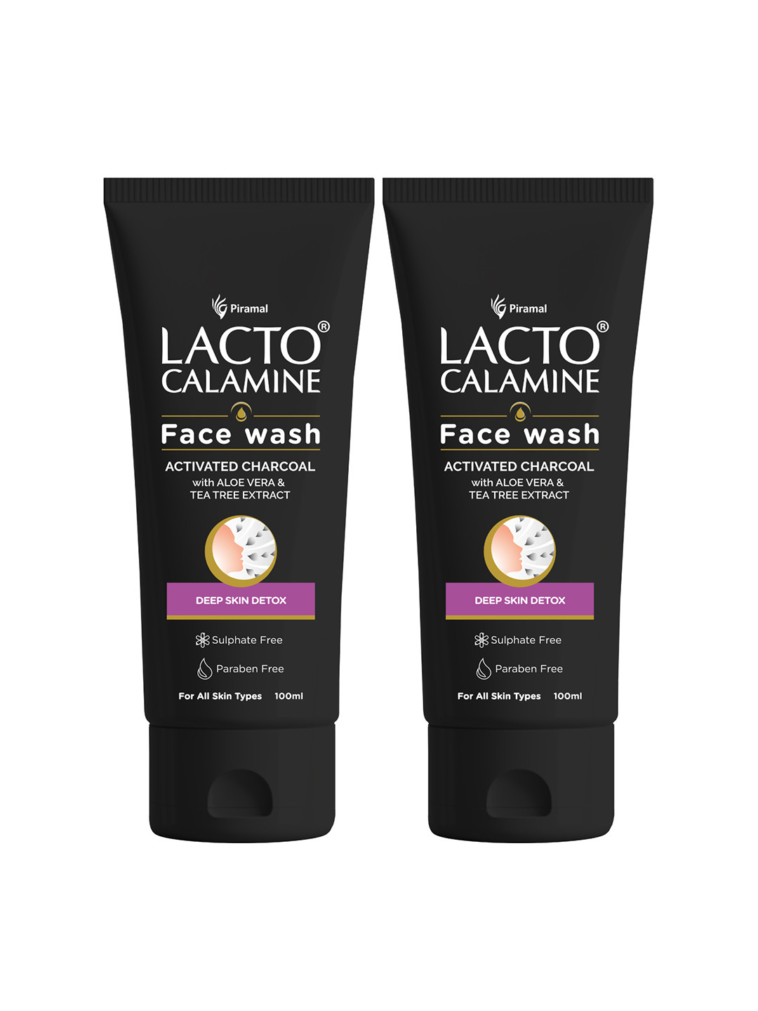 Lacto Calamine Set Of 2 Activated Charcoal Face Wash For Deep Skin Detox - 100ml Each