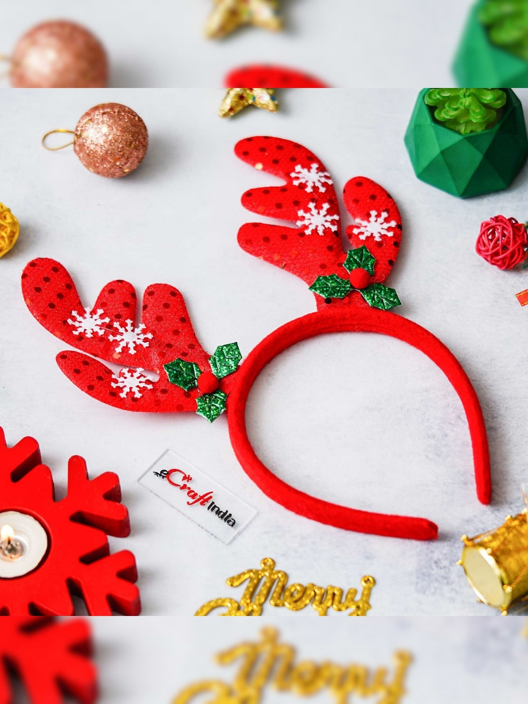 eCraftIndia Christmas Headband Glitter Reindeer Antlers Design Christmas Hair Band