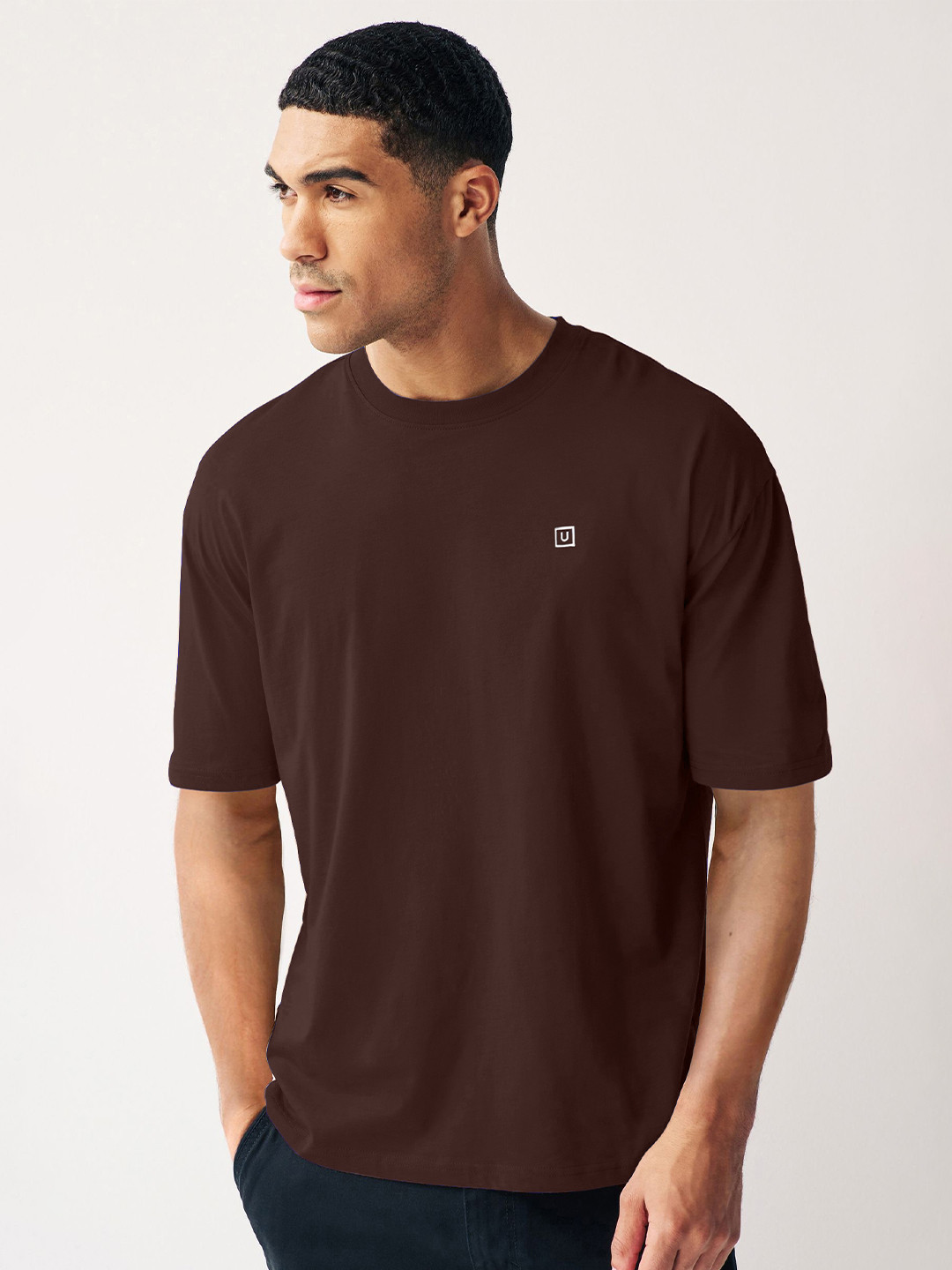 Urbano Fashion Men Solid Round Neck Cotton Oversized T-shirt