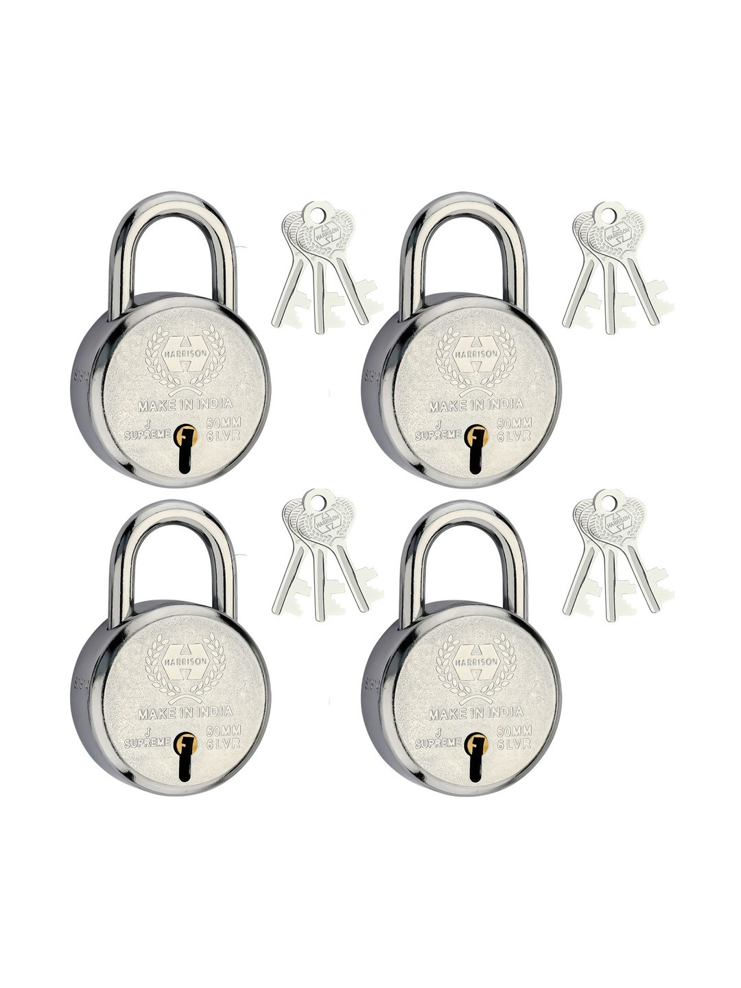 HARRISON J-SUPREME Set of 4 50mm 6 Lever Padlock With 3 Keys