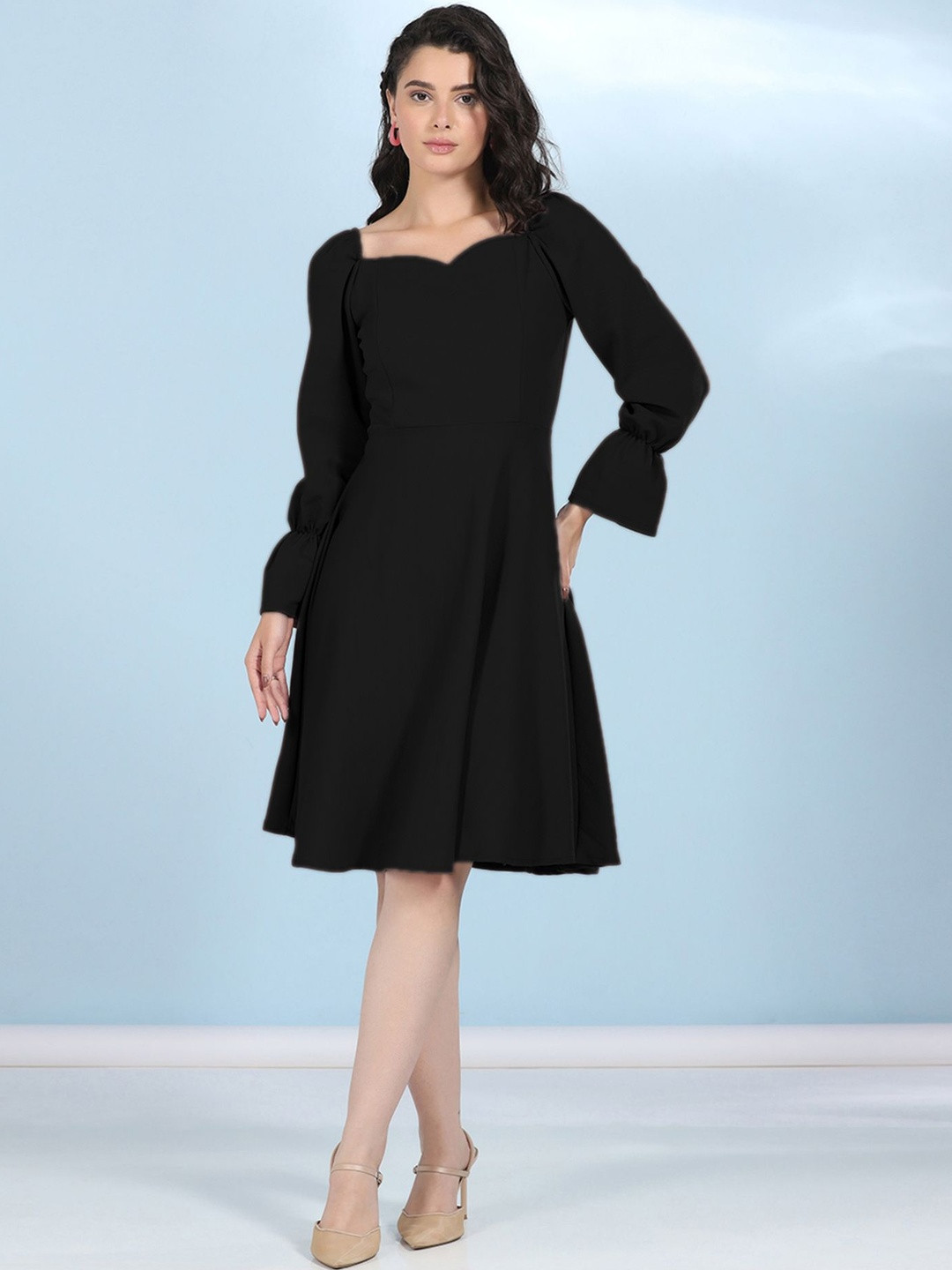 Selvia Edge Flared Sleeve Fit & Flare Dress