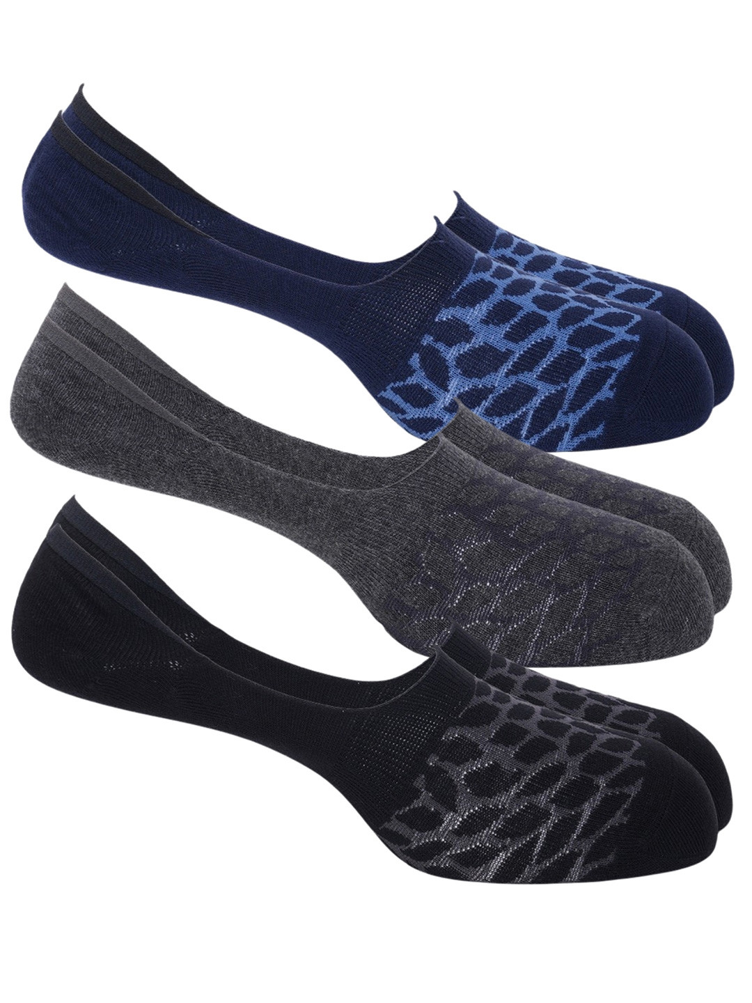 OXYZONE Men Pack Of 3 Cotton Shoe Liner Patterned Socks