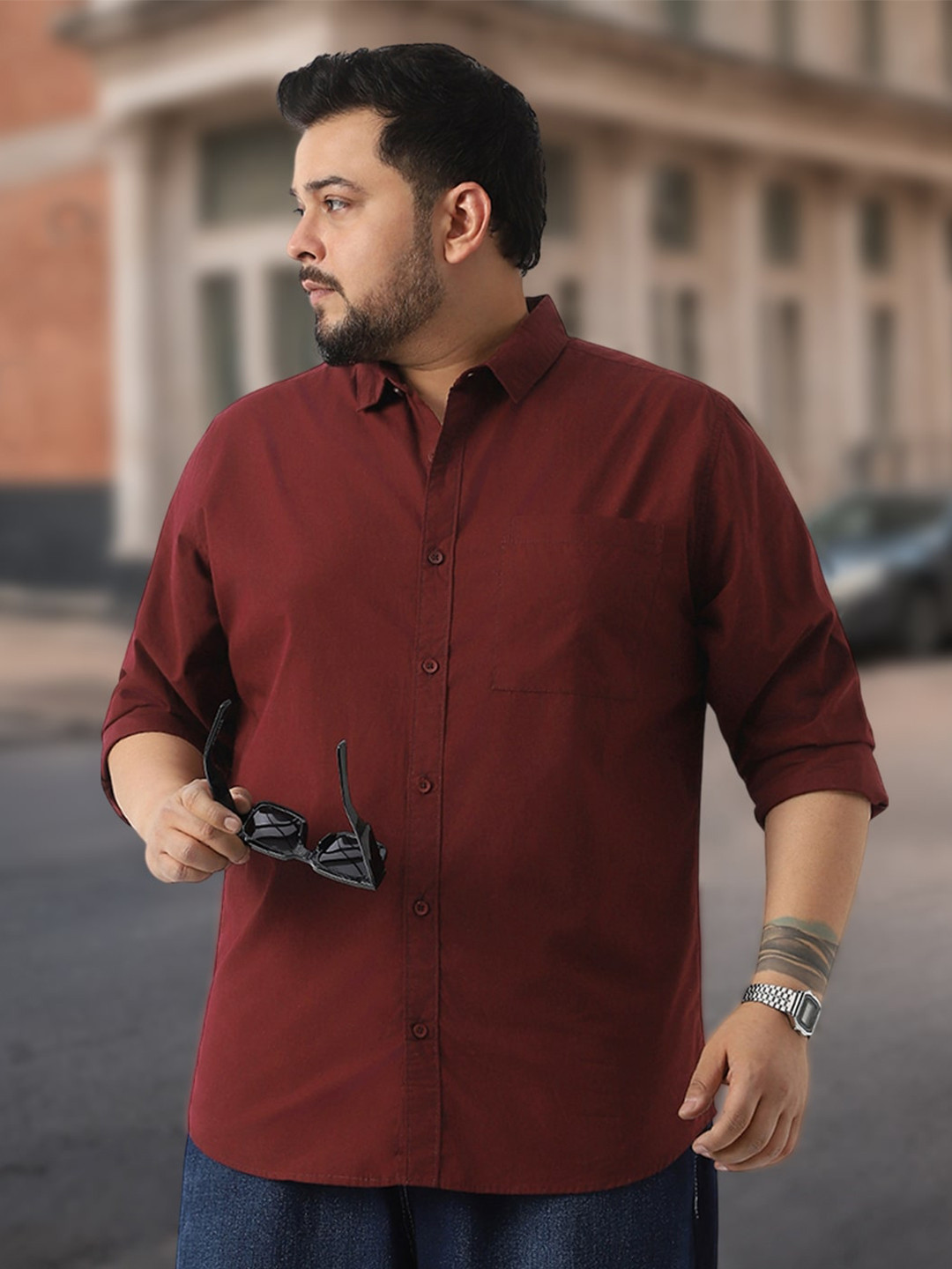 Urbano Plus Size Men's Maroon Cotton Full Sleeve Regular Fit Casual Solid Shirt
