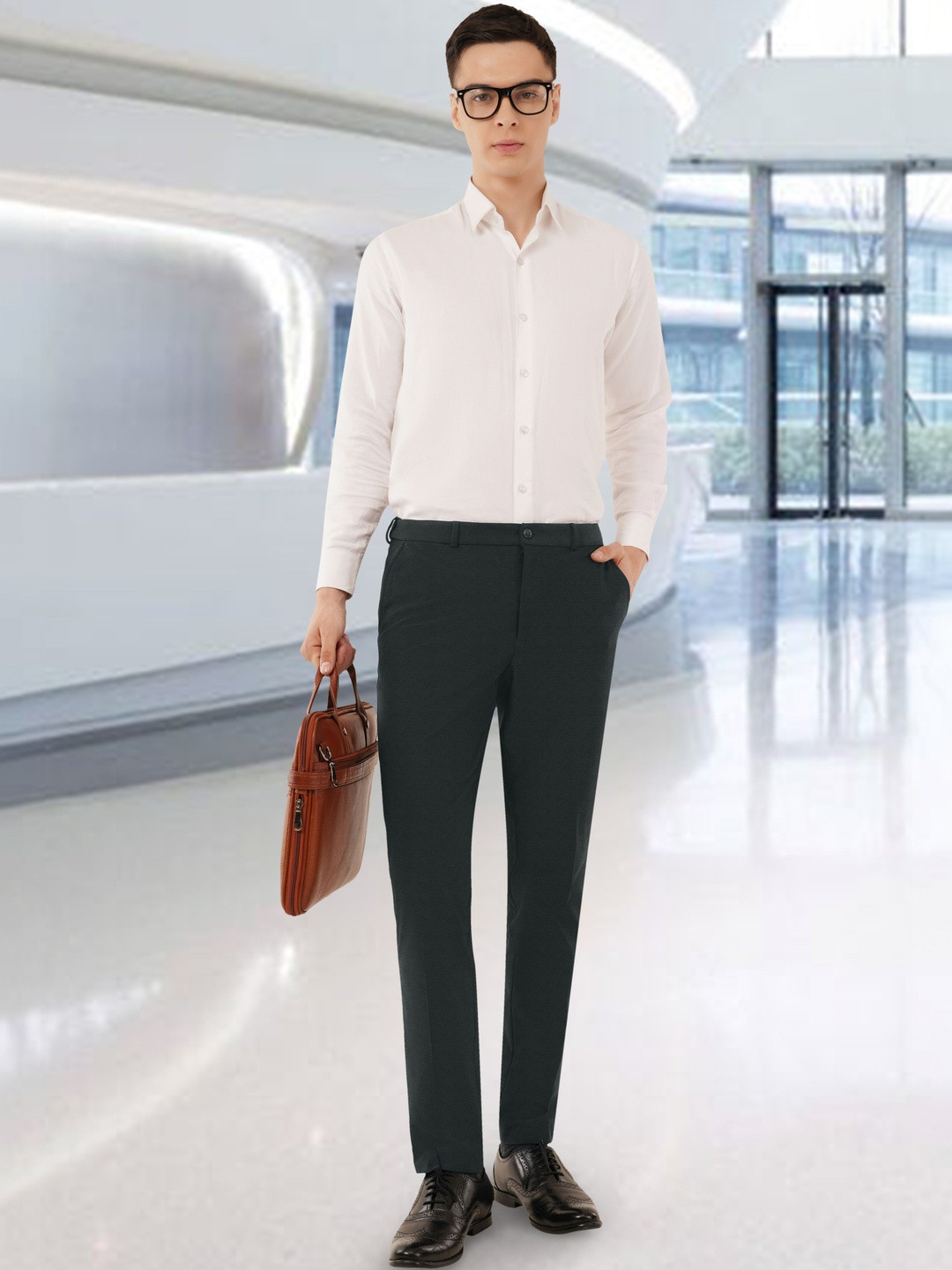 Integration Men's Stretchable Sweat Wicking Auto Fit Flex Waist Formal Business Trousers