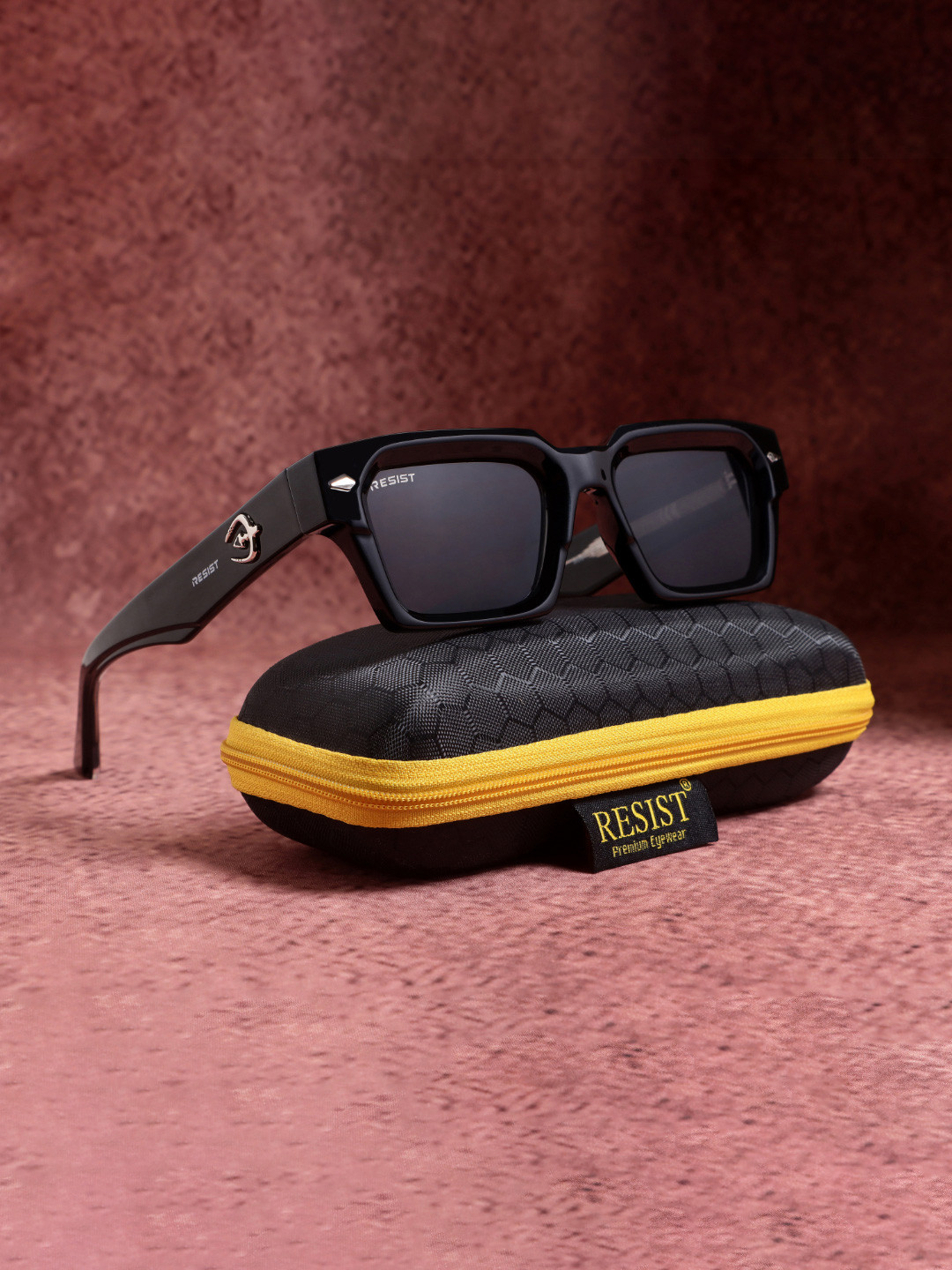 RESIST EYEWEAR Unisex Square Sunglasses With UV Protected Lens DEFENDER BLACK BLACK 1