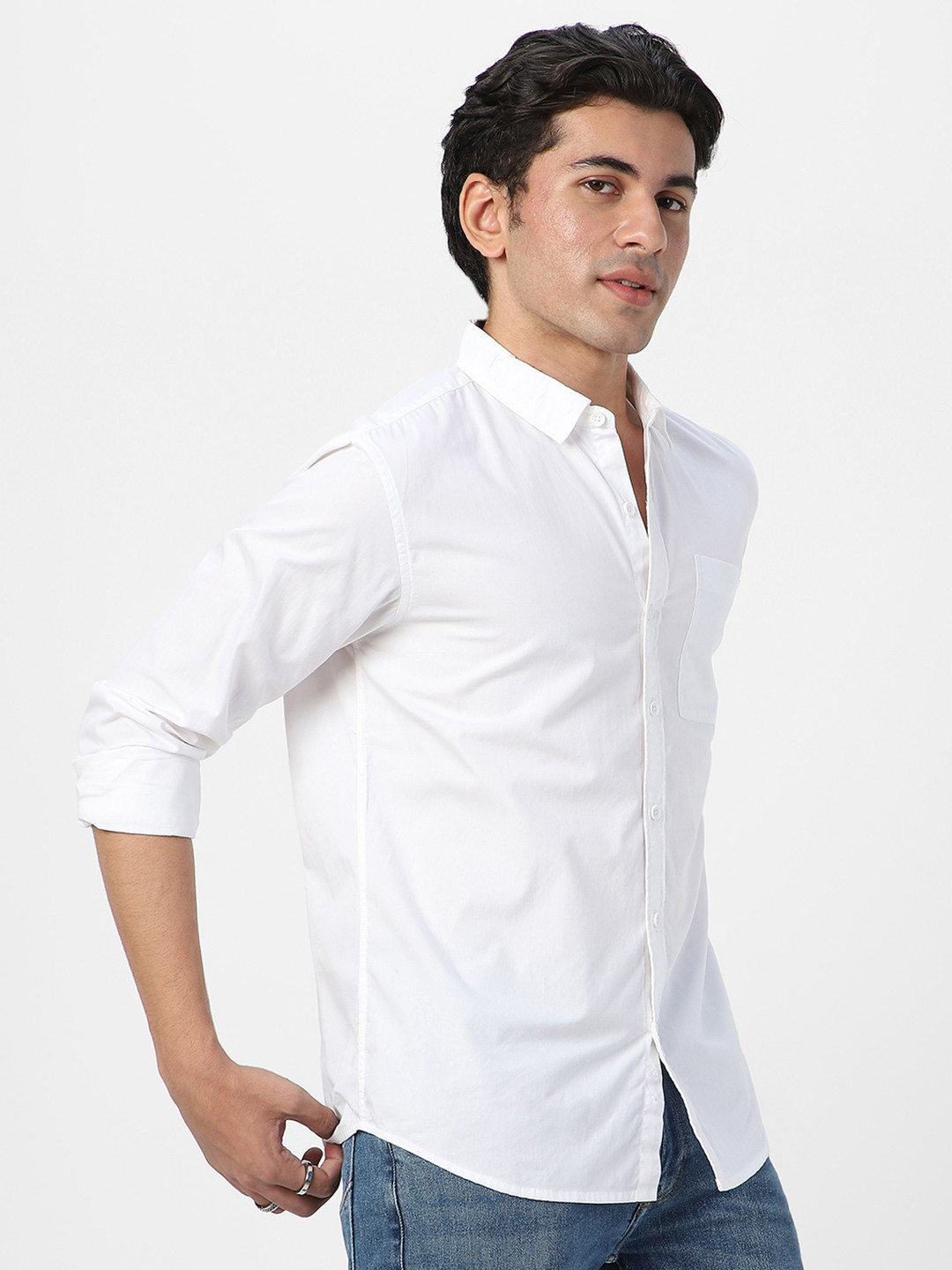 Urbano Fashion Men Spread Collar Solid Cotton Casual Shirt - Photo 3