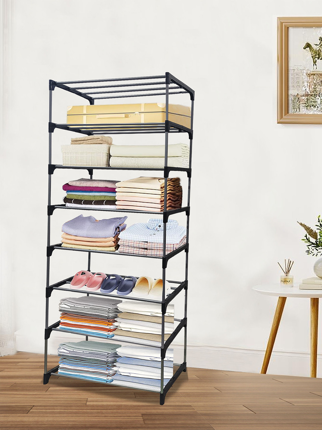 Rmerchants Black 8-Layer Metal Collapsible Wardrobe Rack