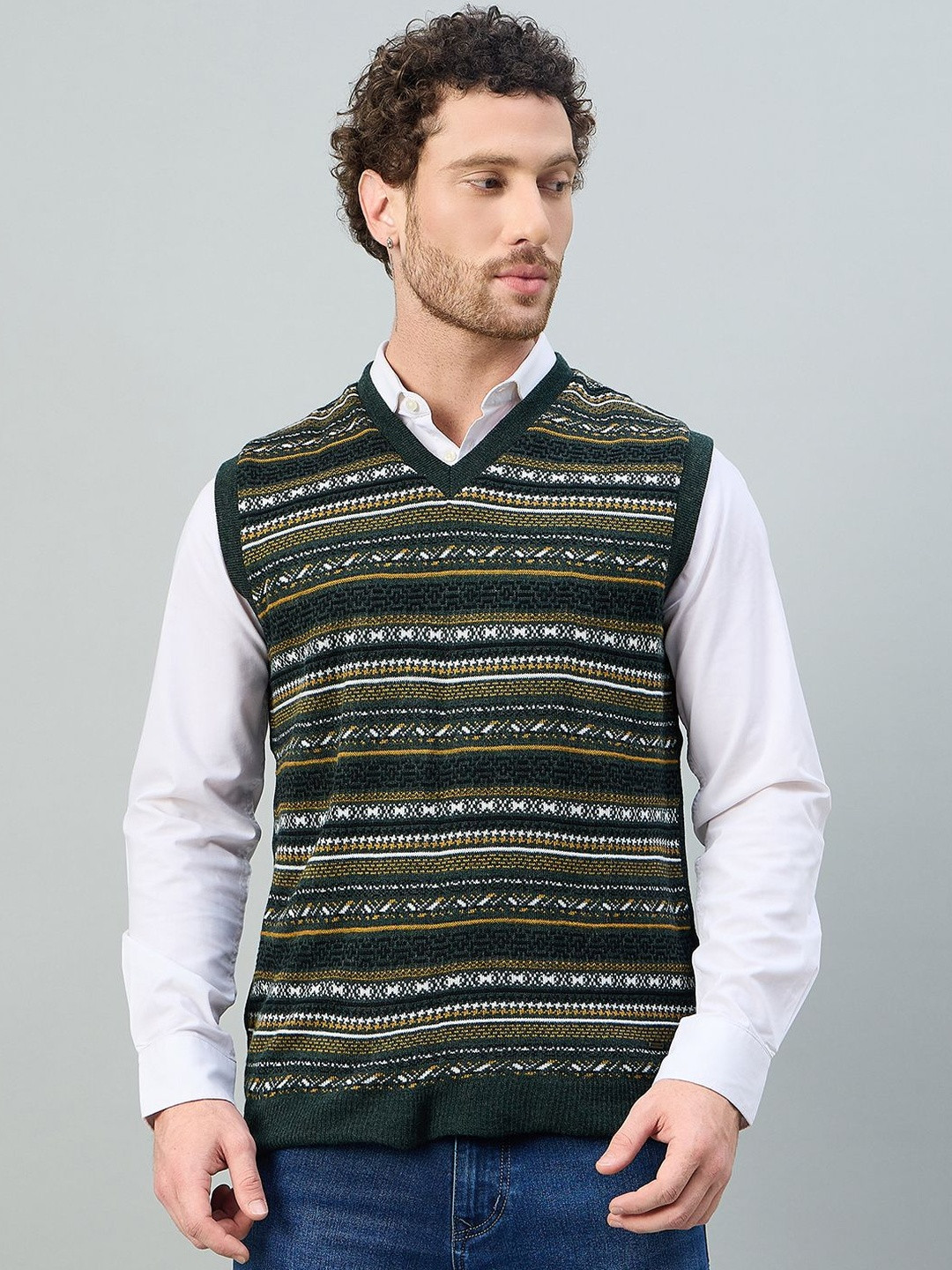 Duke Men Fair Isle Printed Sweater Vest