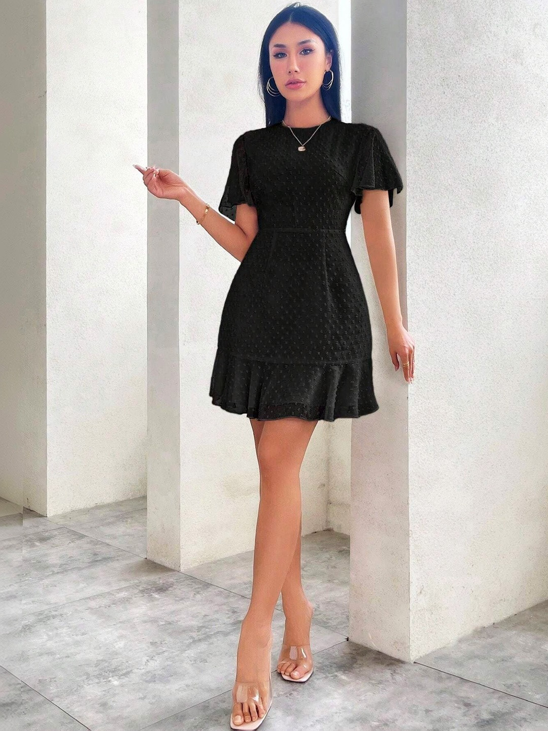 Stylecast X Slyck Flutter Sleeve Ruffled Fit & Flare Mini Dress