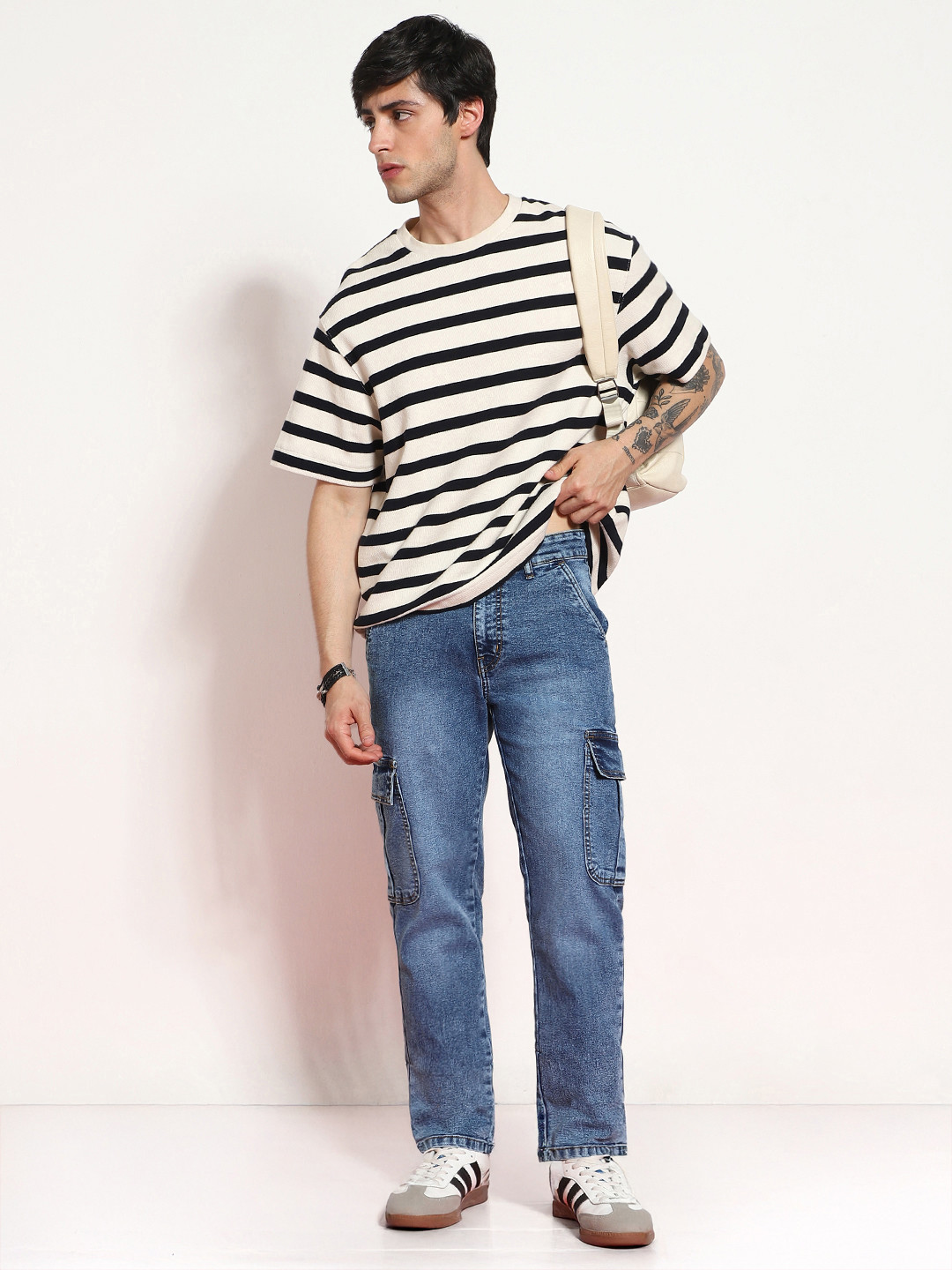 Urbano Fashion Men Light Blue Regular Fit Washed Cargo Jeans With 6 Pockets Stretchable