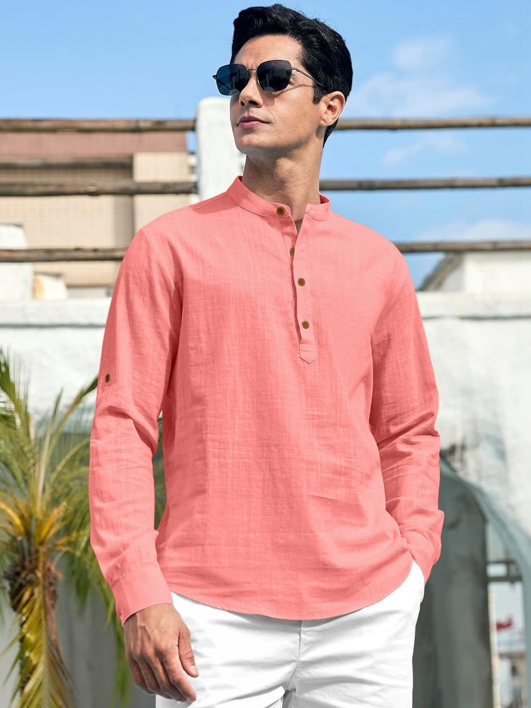 ZBIO Men Mandarin Collar Straight Full Sleeve Kurta