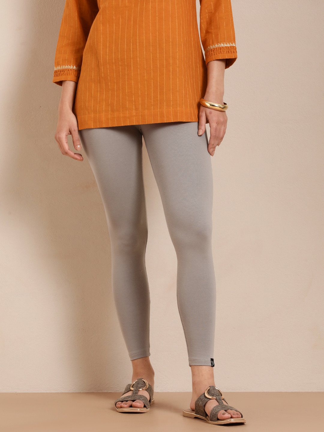 TWIN BIRDS Women Grey Melange Solid Ankle Length Leggings